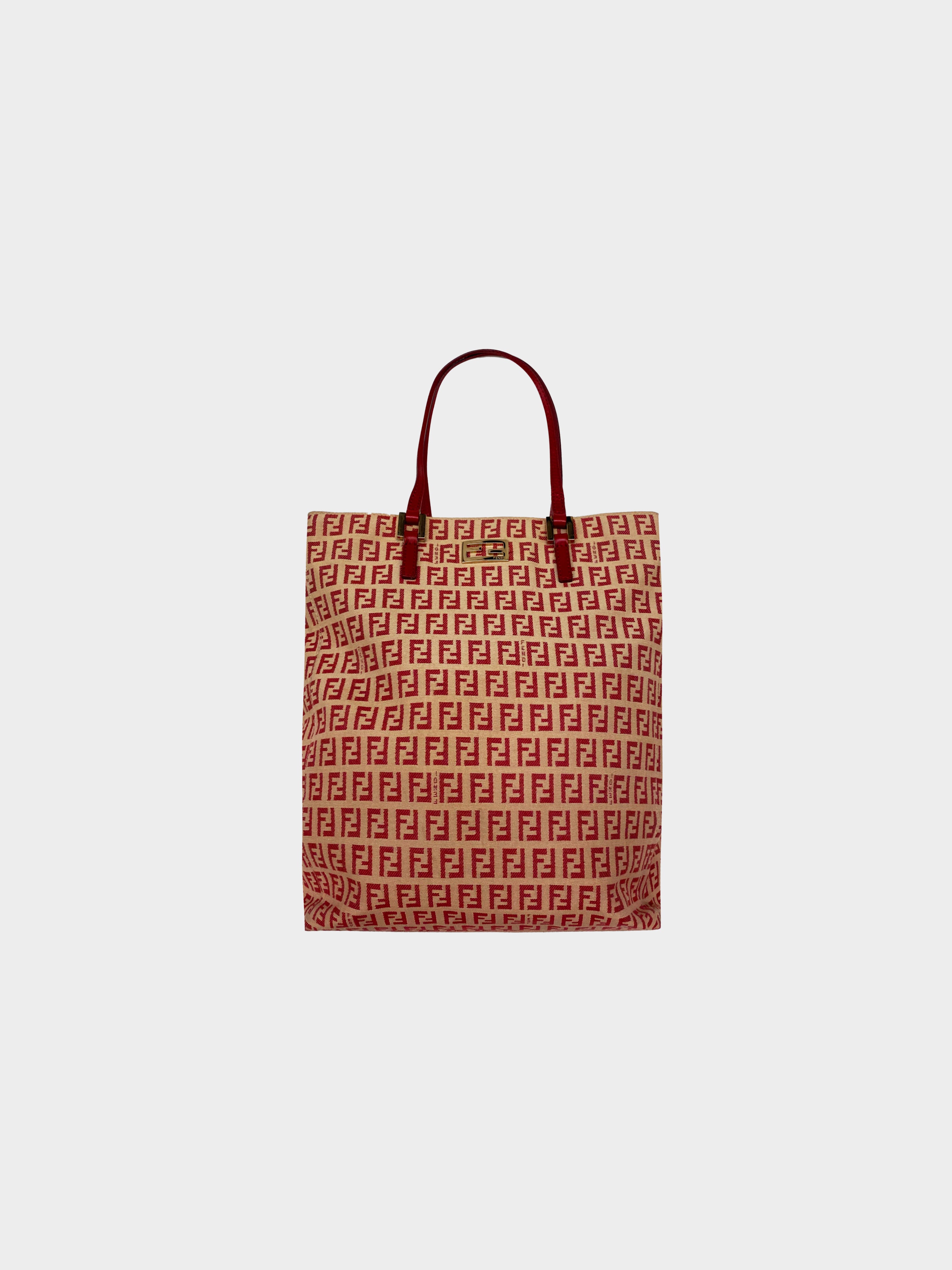 Fendi 1990s Red Zucca Canvas Tote · INTO