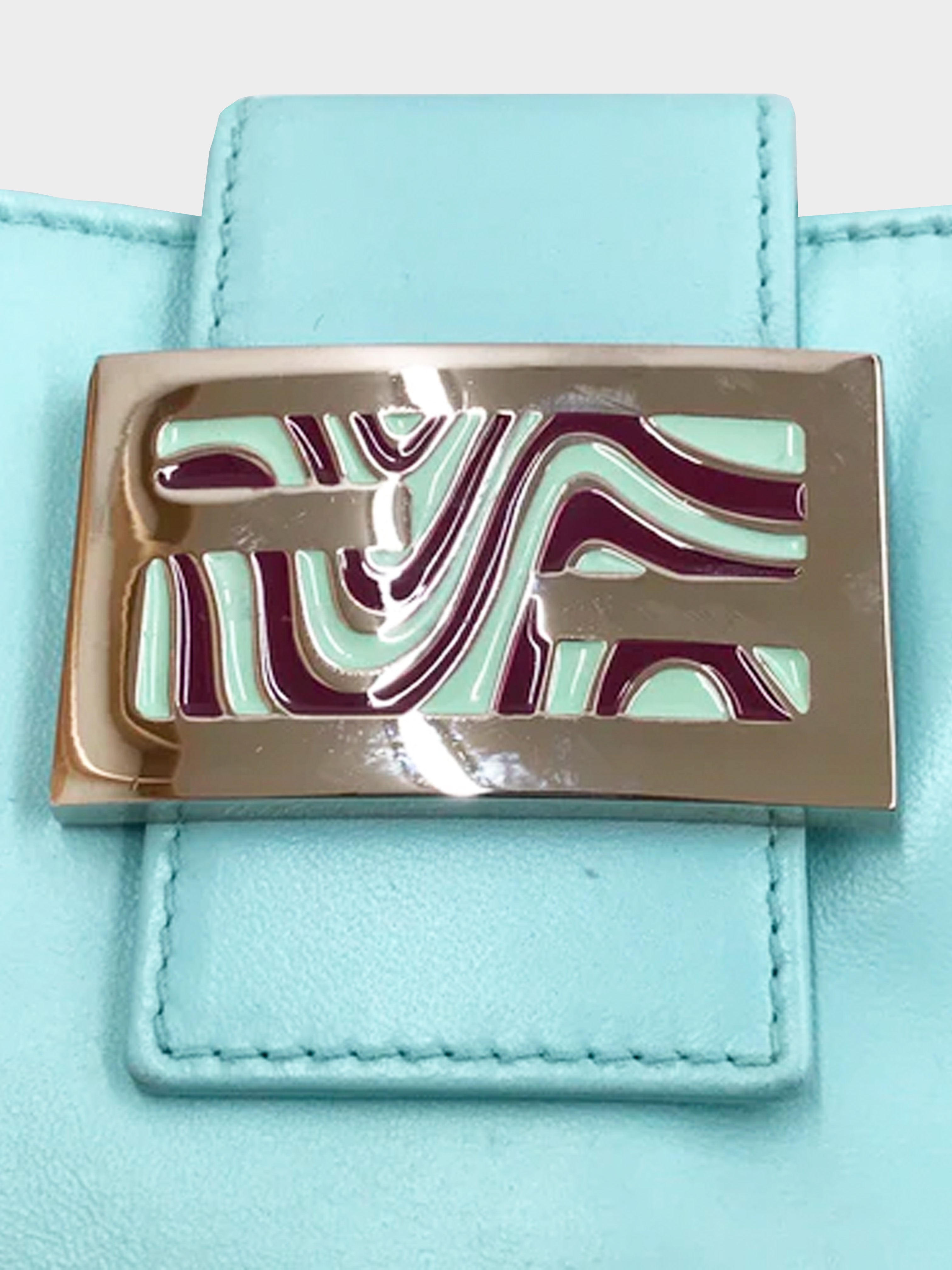 Fendi 2000s Turquoise and Purple Psychedelic Buckle Baguette