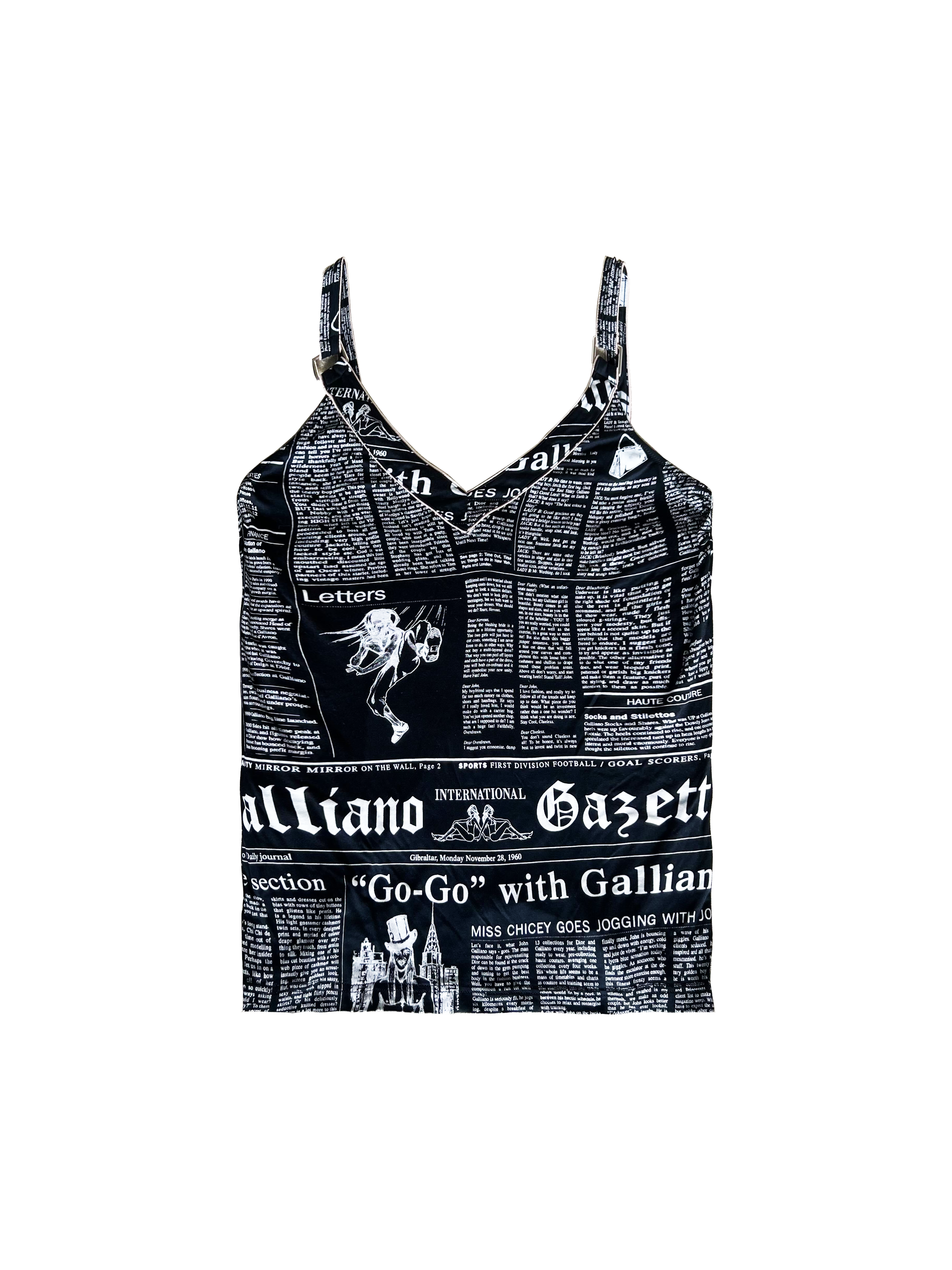 John Galliano 2000s Black Newspaper Gazette Tank