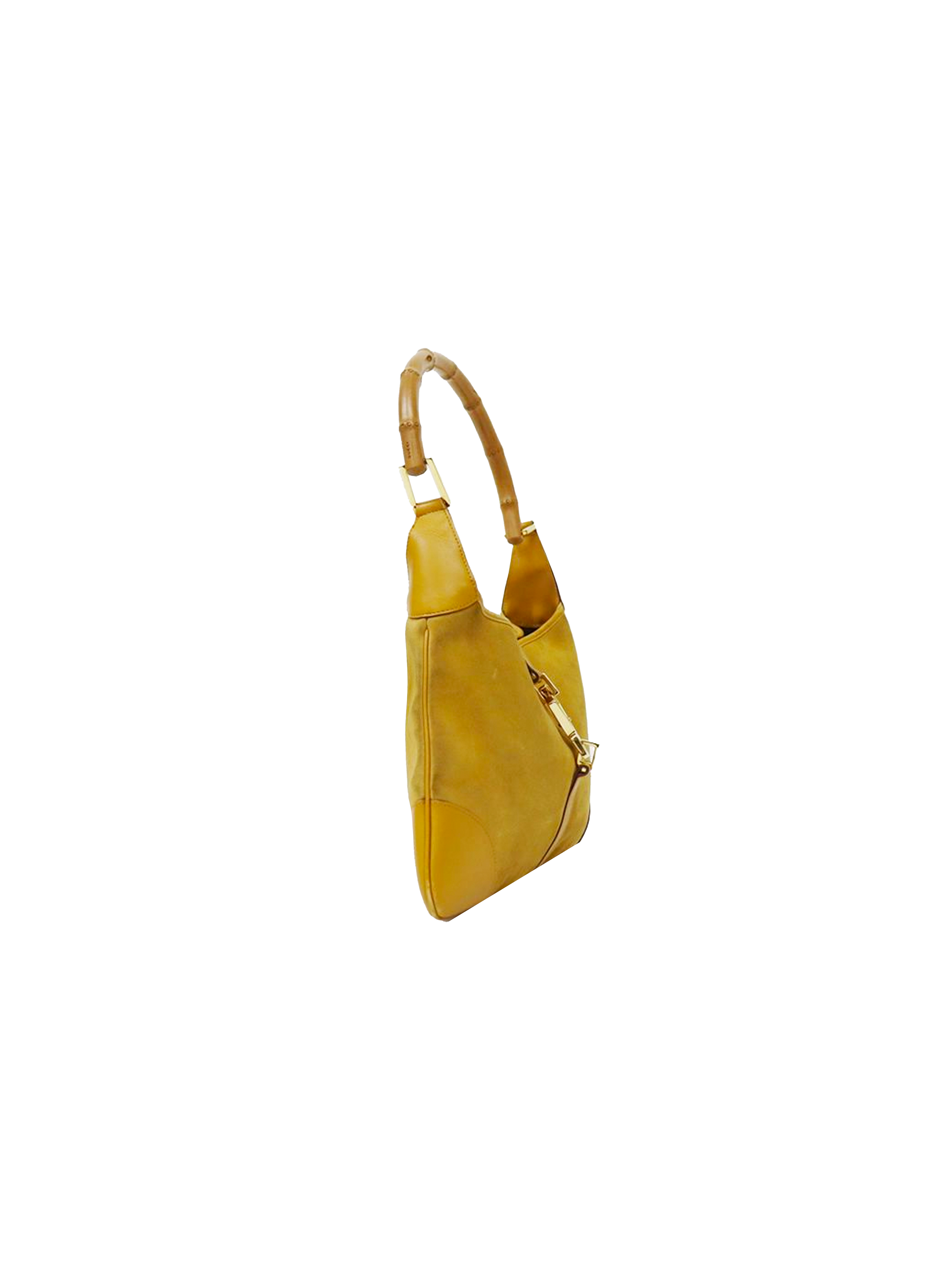 1990s Vintage GUCCI Yellow Suede Leather Bamboo Tote Gucci Diana