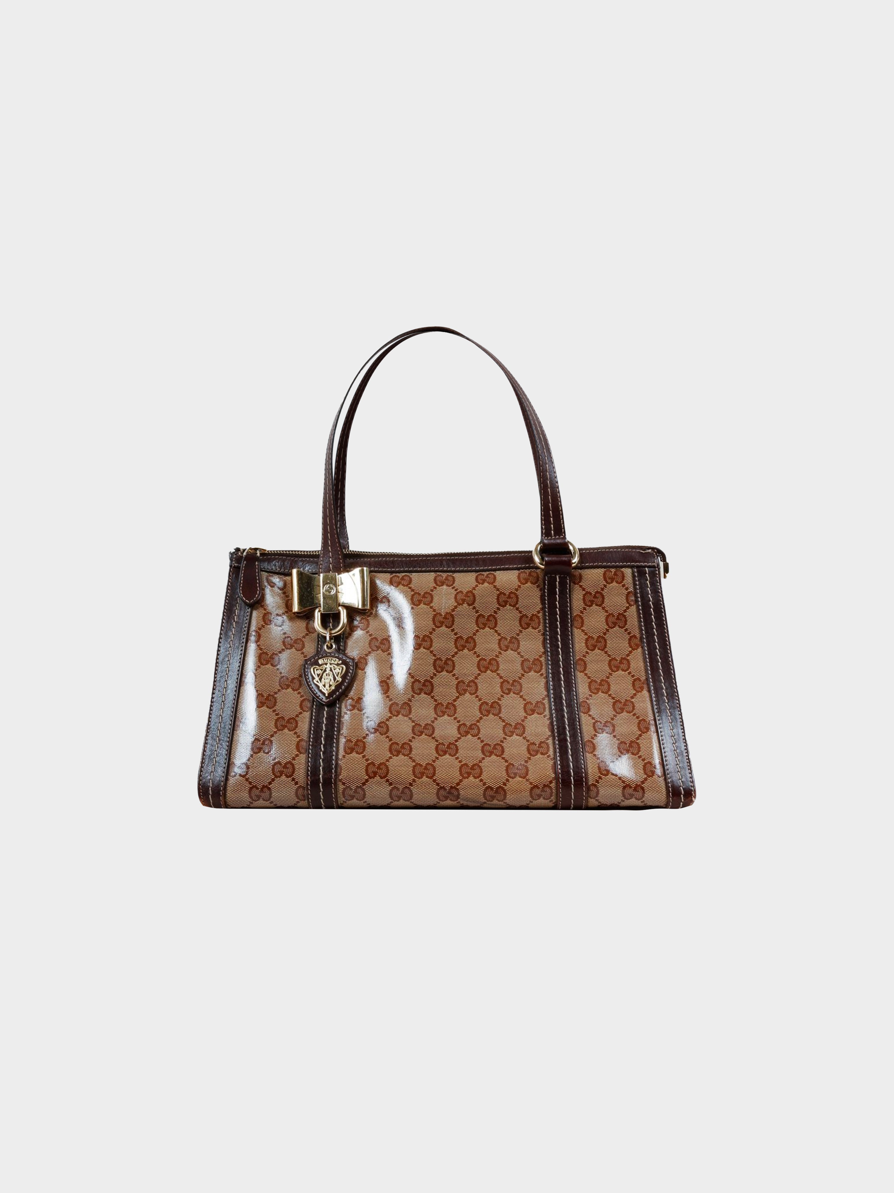 Gucci Brown Ebony Monogram GG Crystal Coated Canvas & Leather