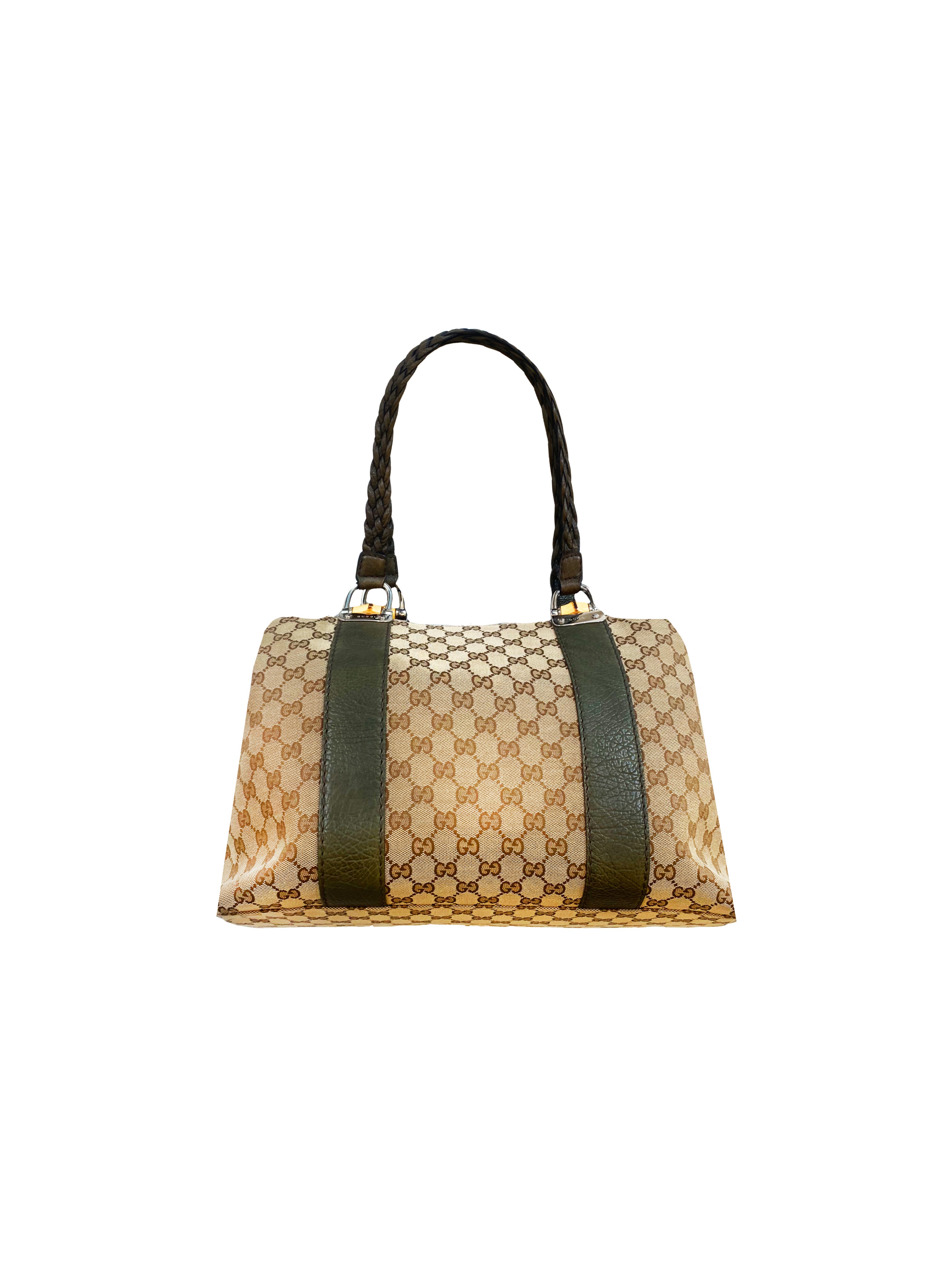 Gucci Gucci GG Supreme Monogram Canvas & Brown Braided Leather Strap