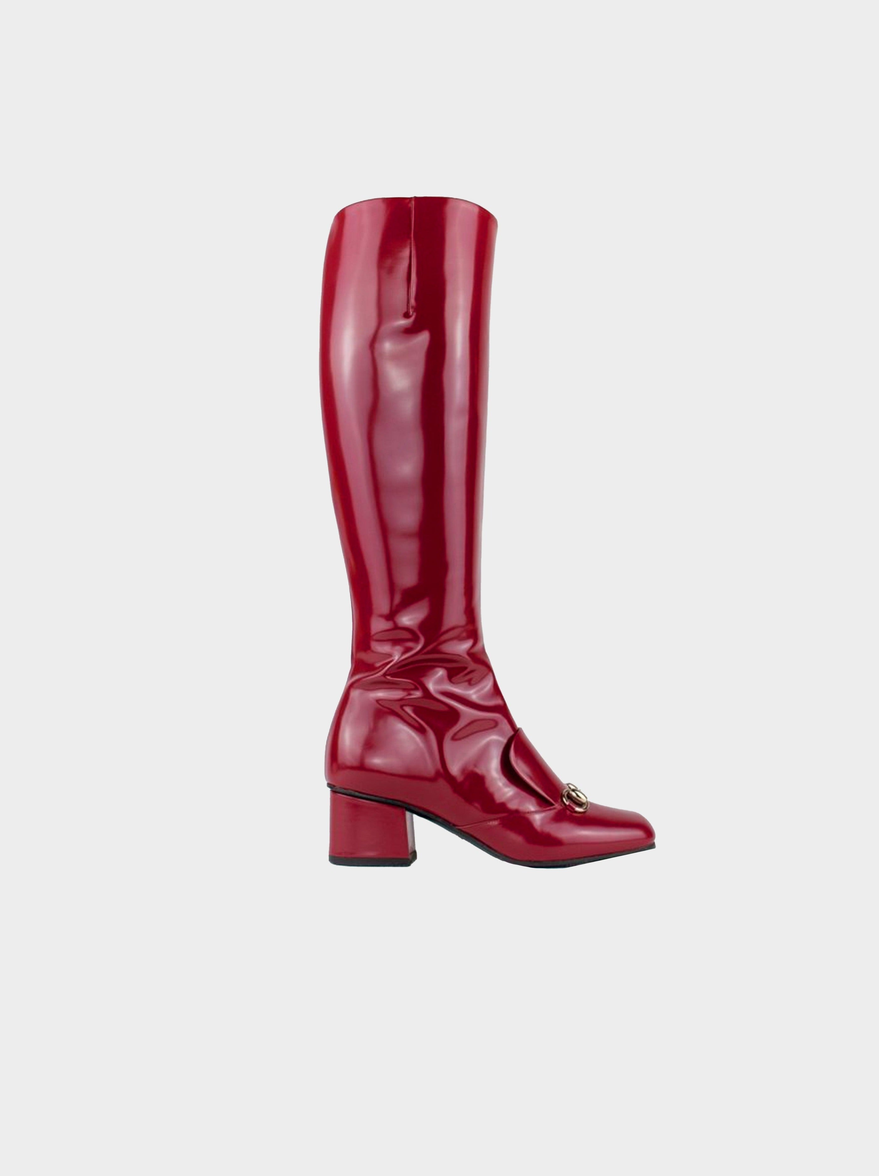 Gucci 2010s Red Patent Leather Horsebit Riding Boots