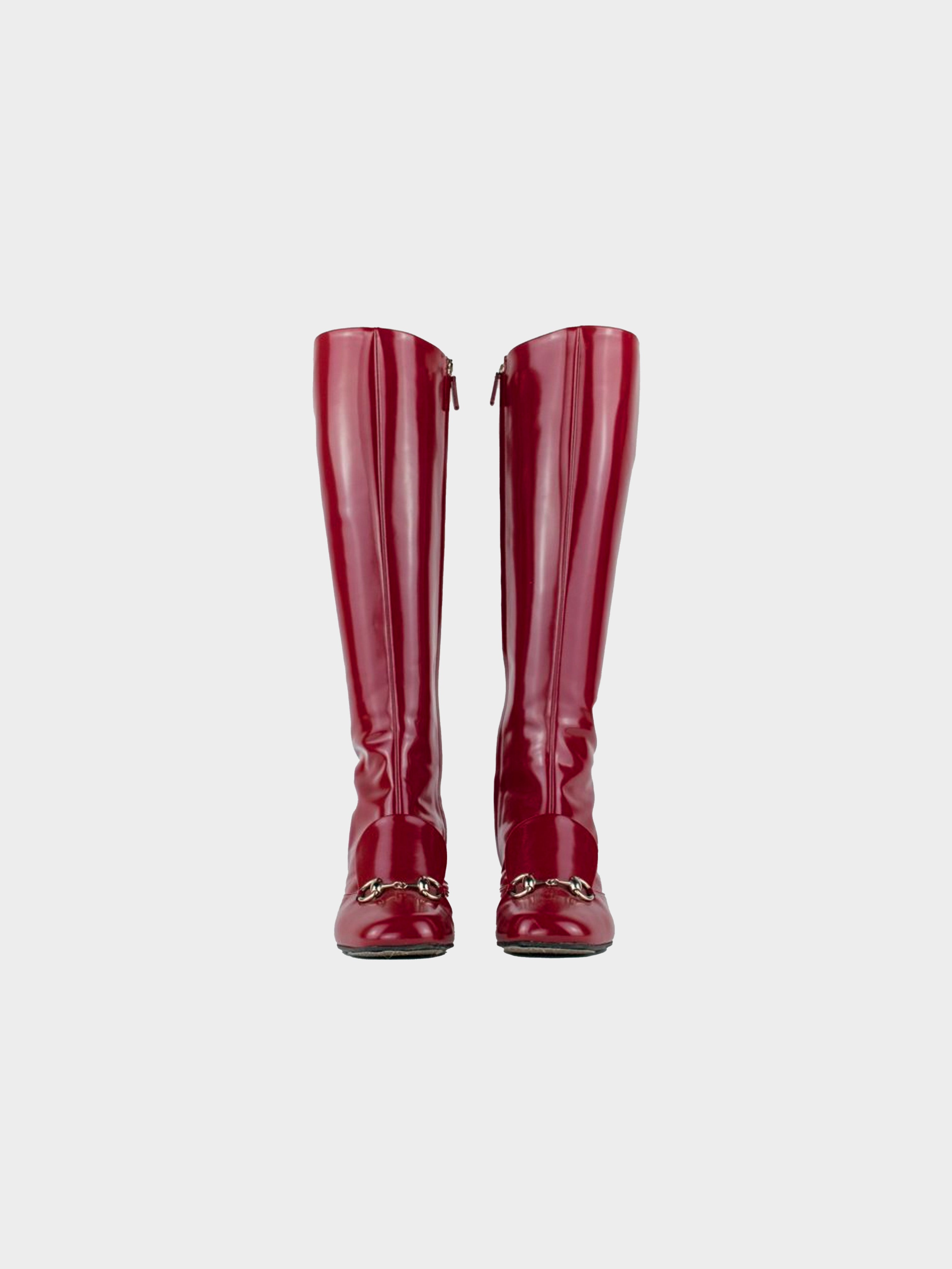 Gucci 2010s Red Patent Leather Horsebit Riding Boots