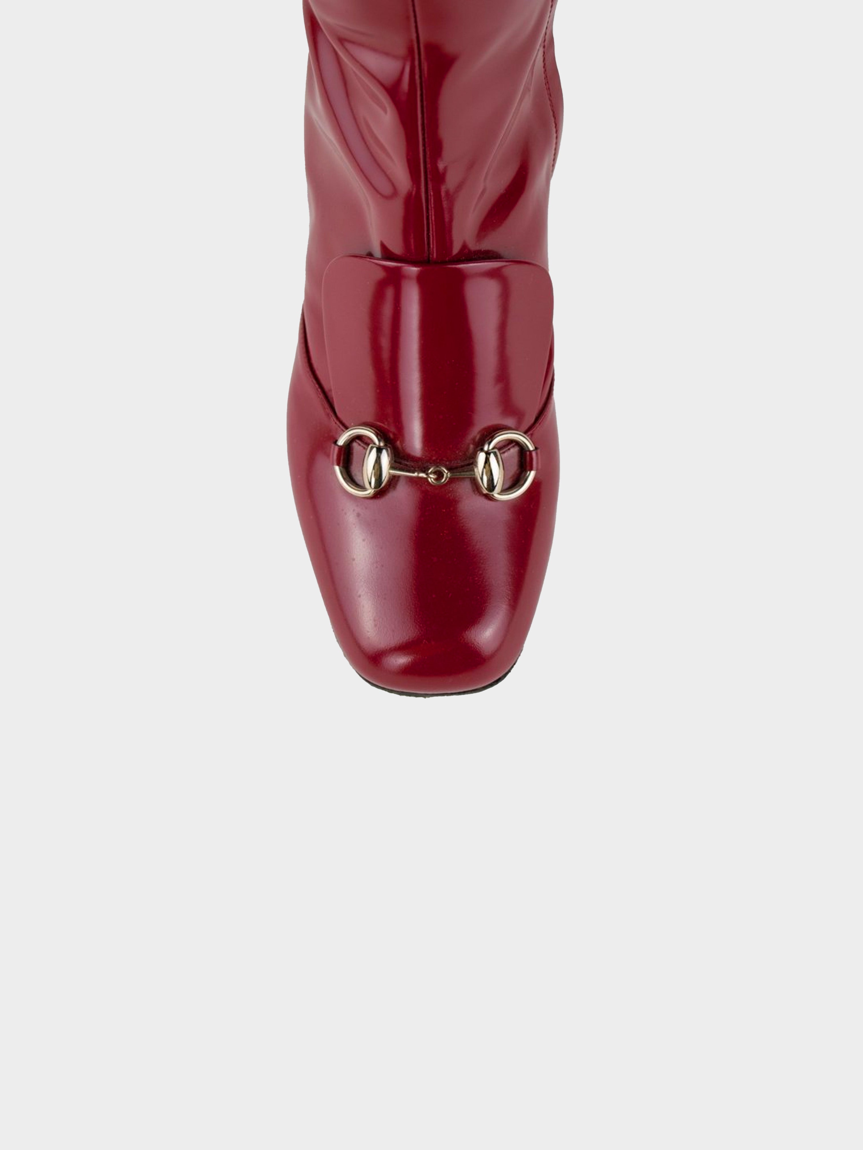 Gucci 2010s Red Patent Leather Horsebit Riding Boots