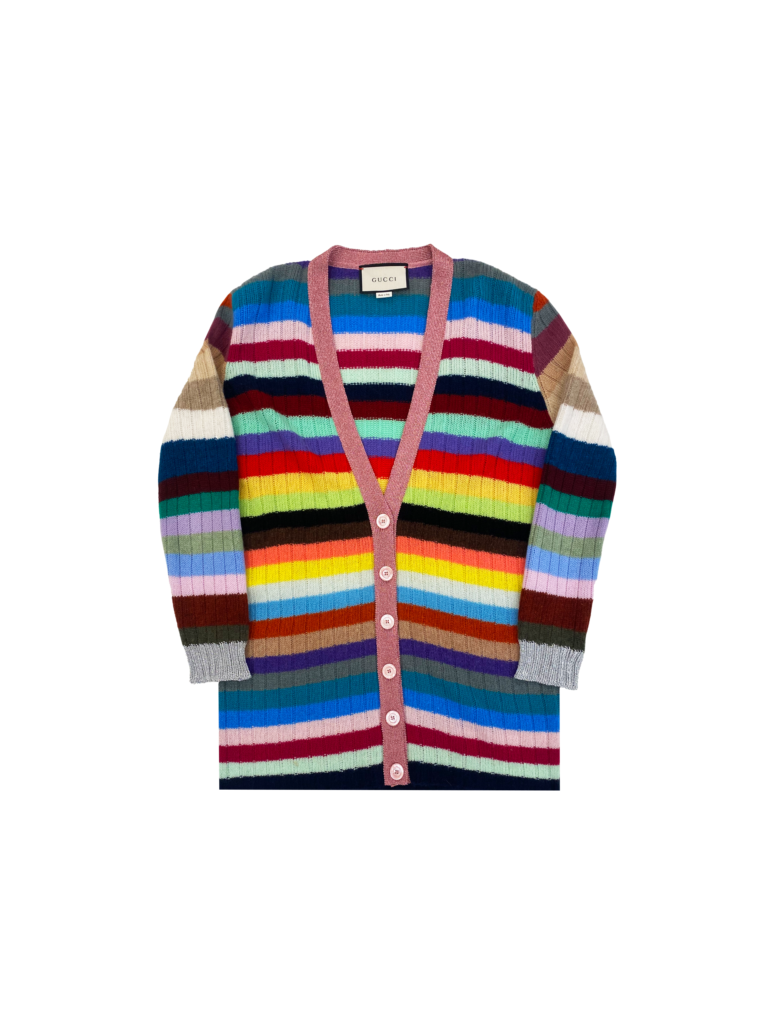 Gucci 2017 Cashmere and Wool Rainbow Striped Cardigan