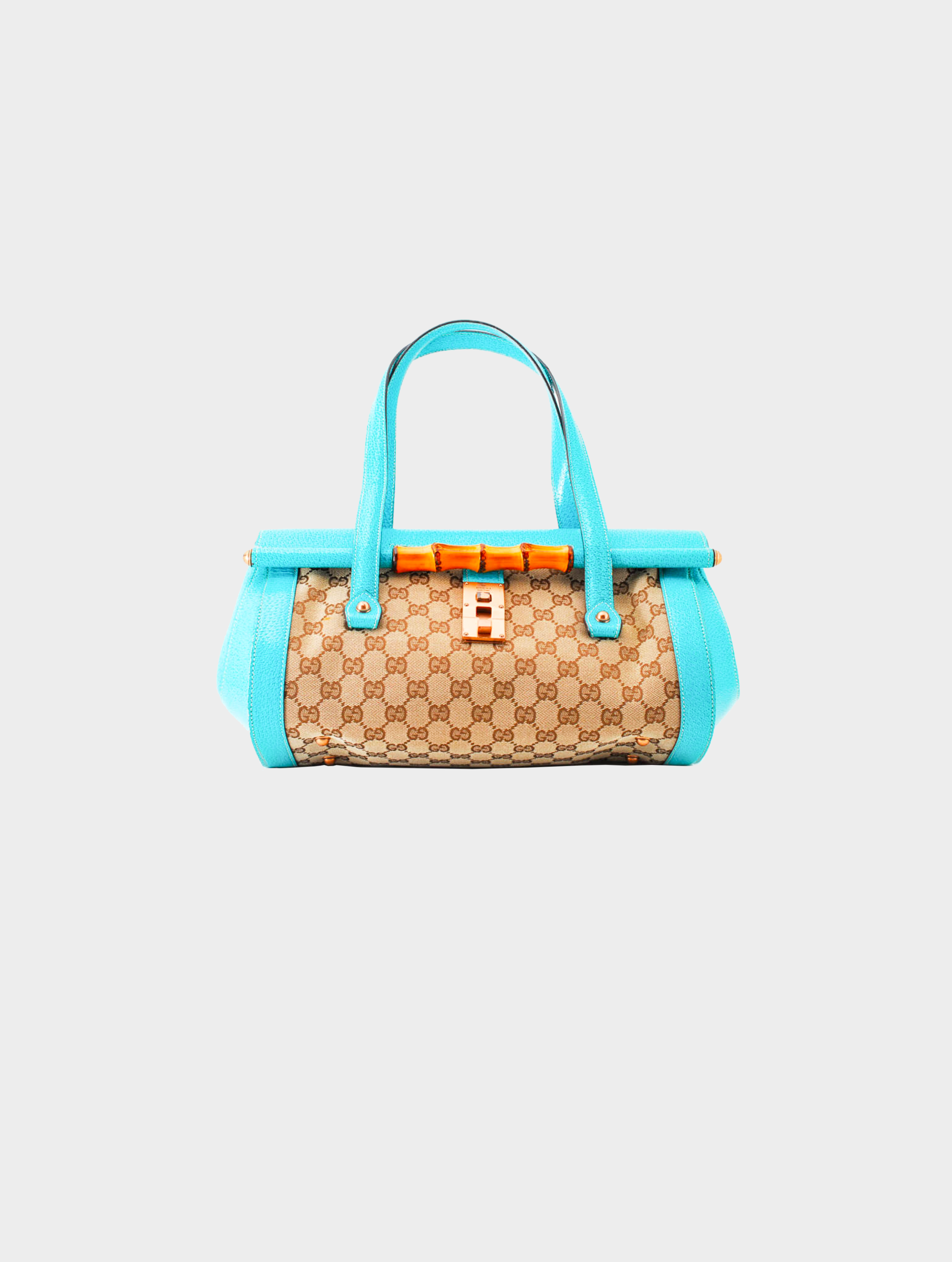 Gucci 2000s Teal Rounded Bamboo Handbag