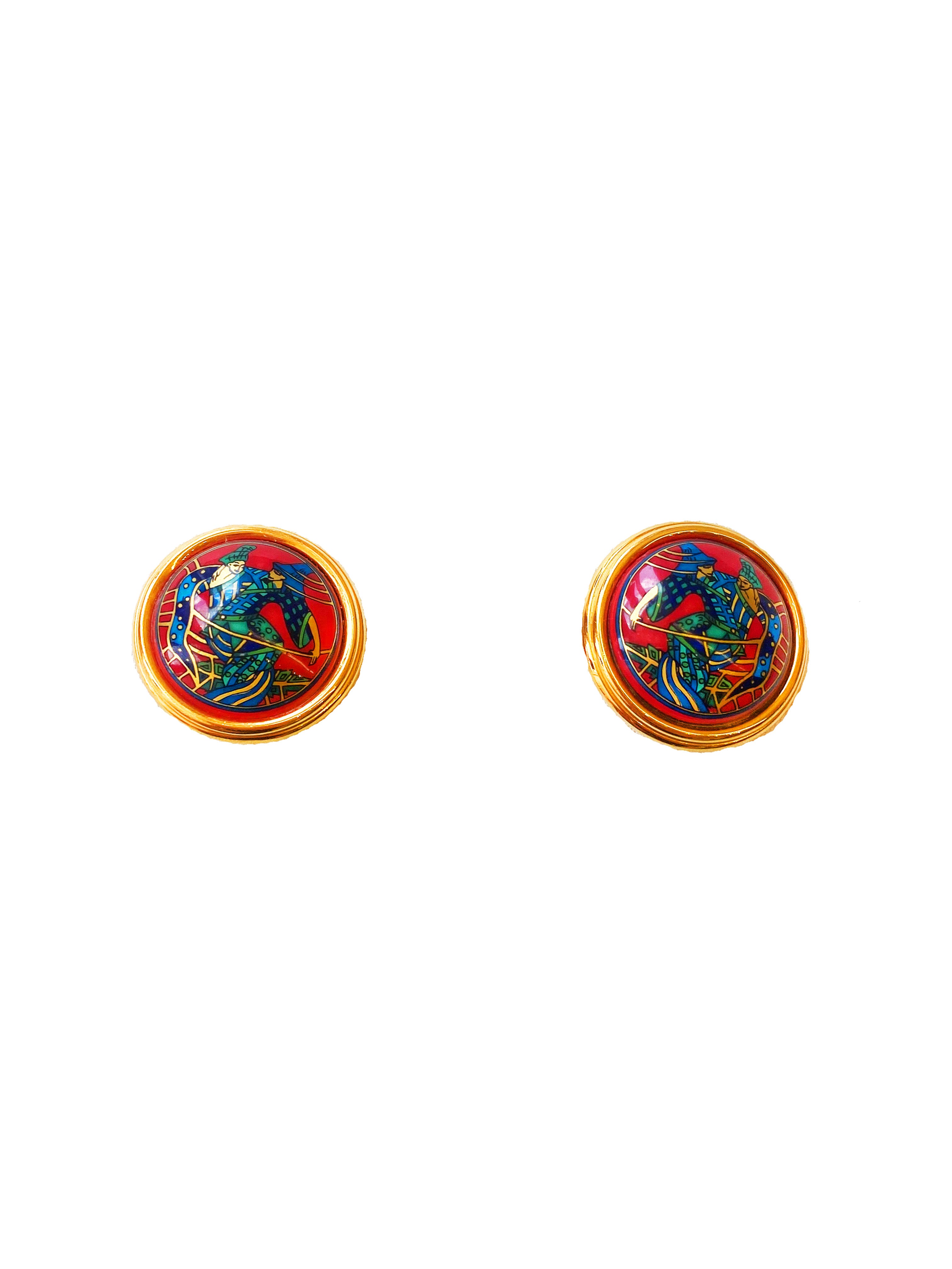 Hermès 1990s Gold Coral Patterned Clip On Earrings