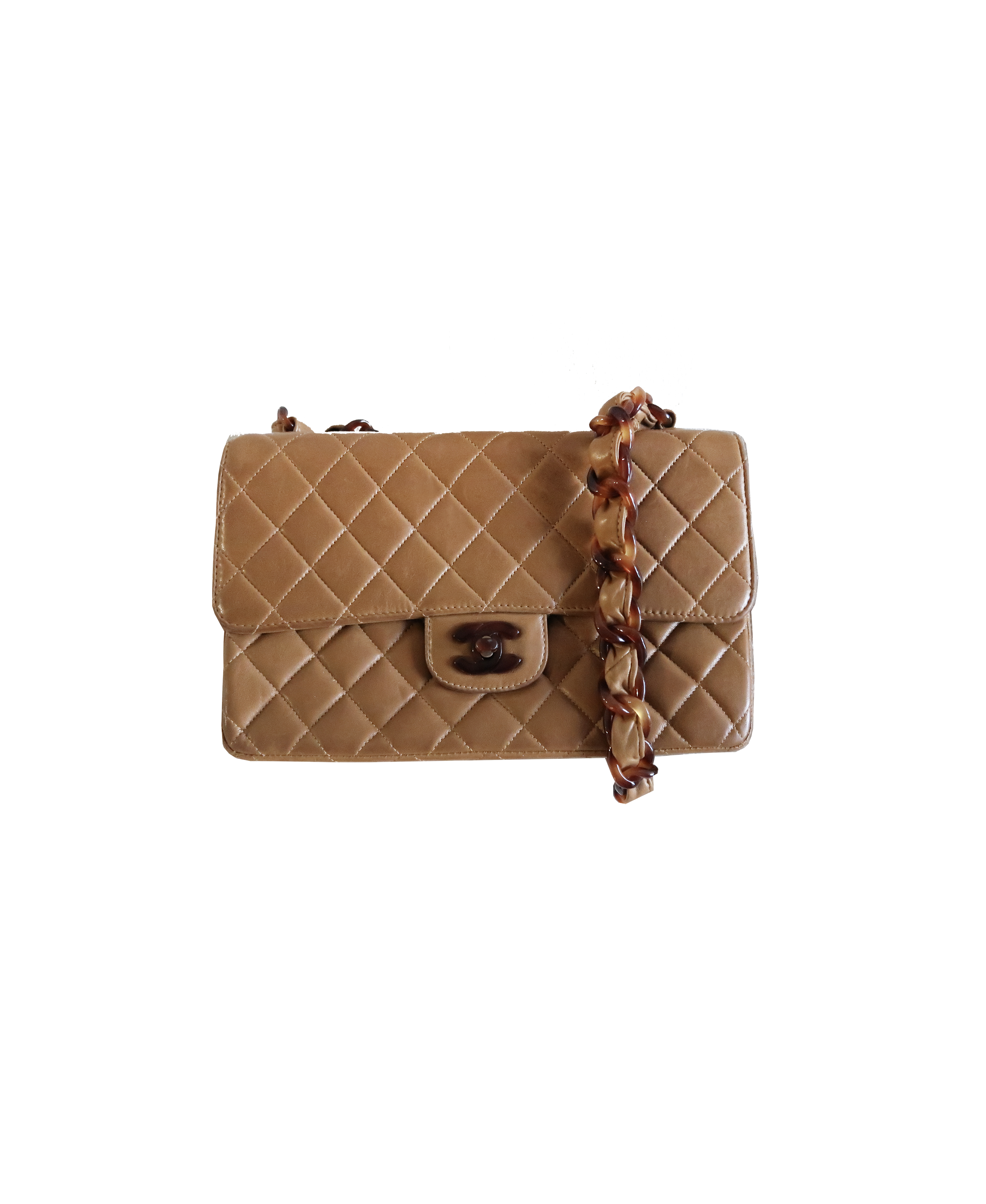 Chanel 1994/1995 Brown Leather CC Resin Flap Bag