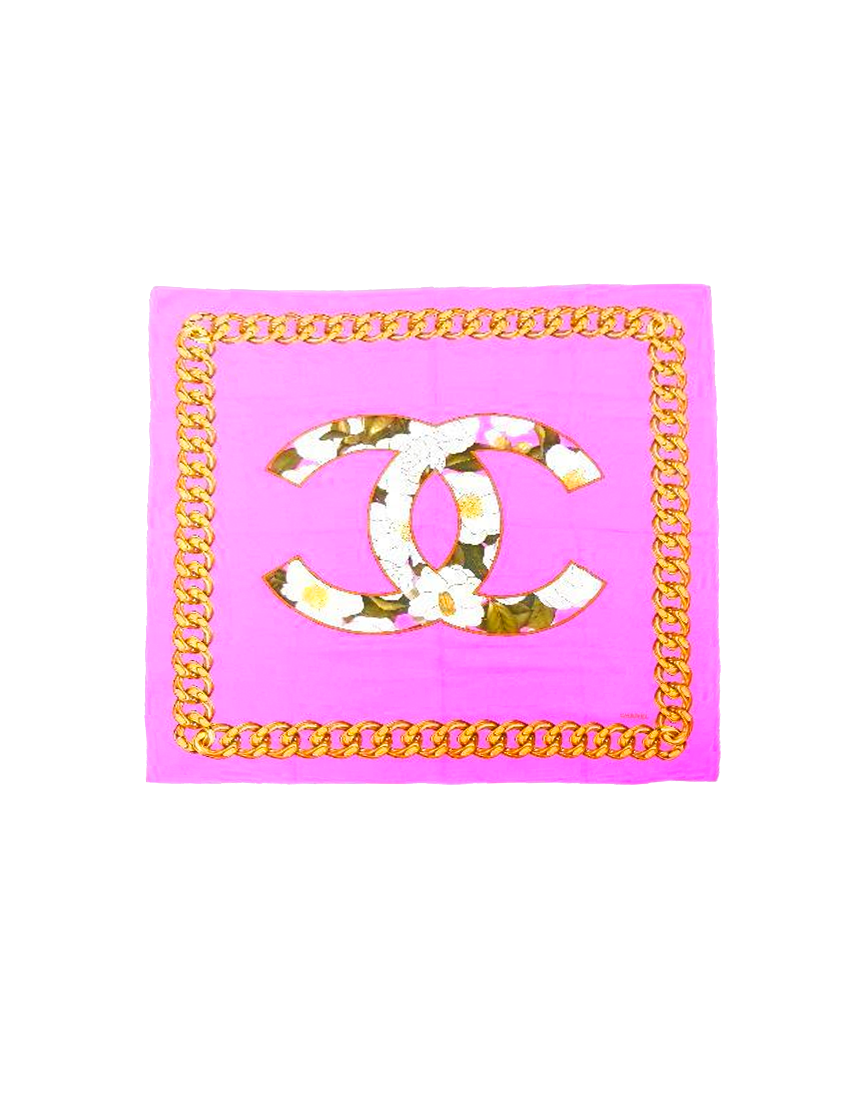 Chanel 2000s Pink Silk Floral CC Scarf · INTO