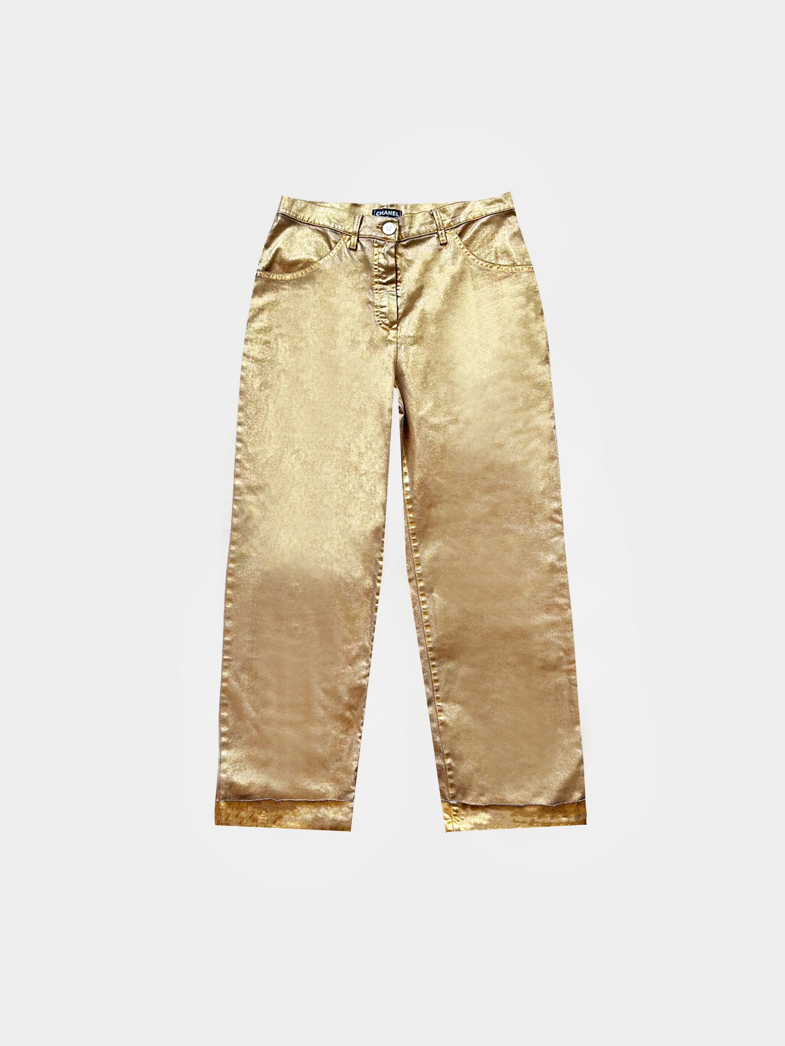 Chanel 2015 Cruise Dubai Gold Metallic Coated Jeans
