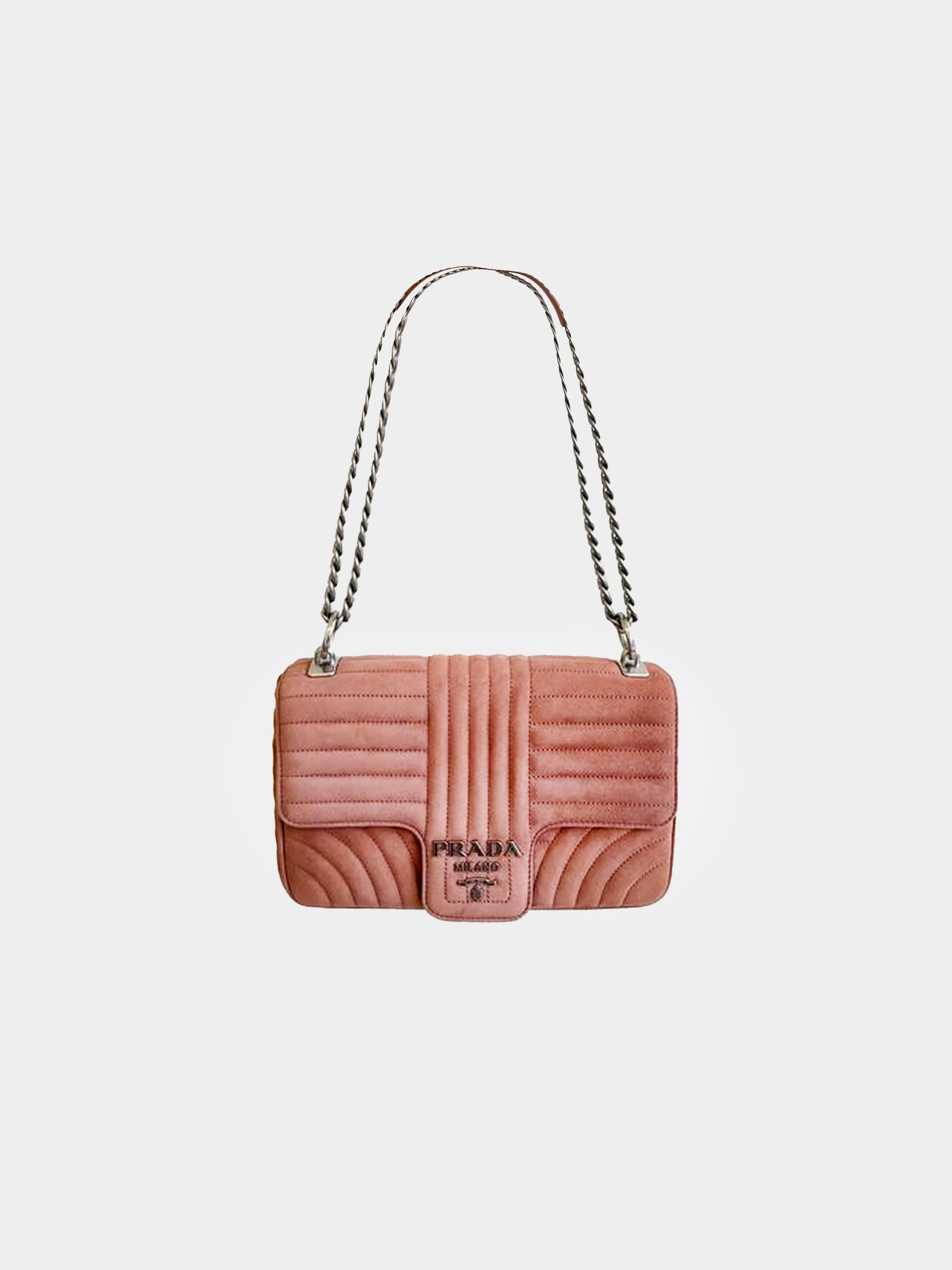 Prada 2018 Blush Suede Diagramme Flap Bag