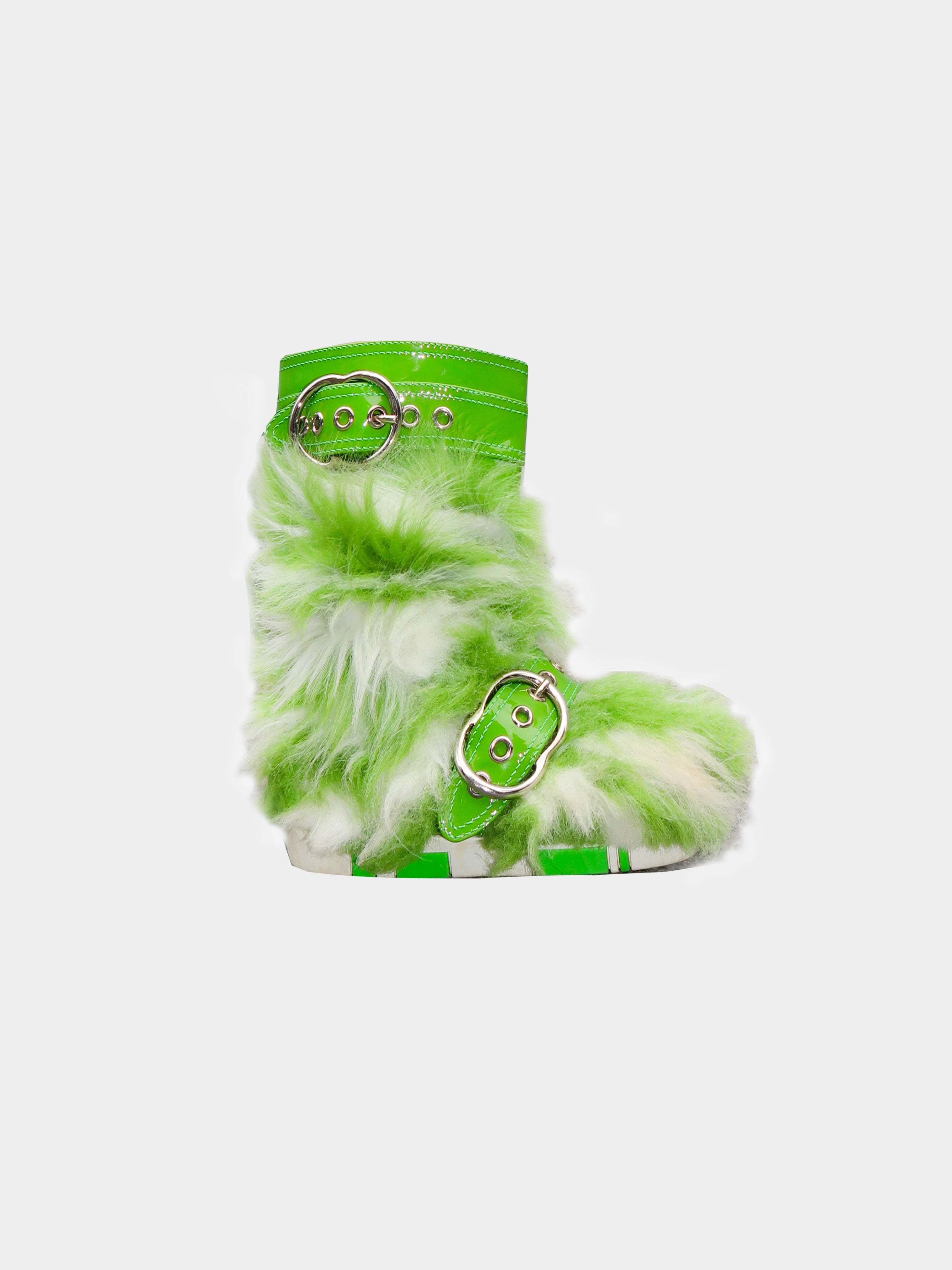 Miu Miu FW 2017 Green Double Buckle Fuzzy Boots
