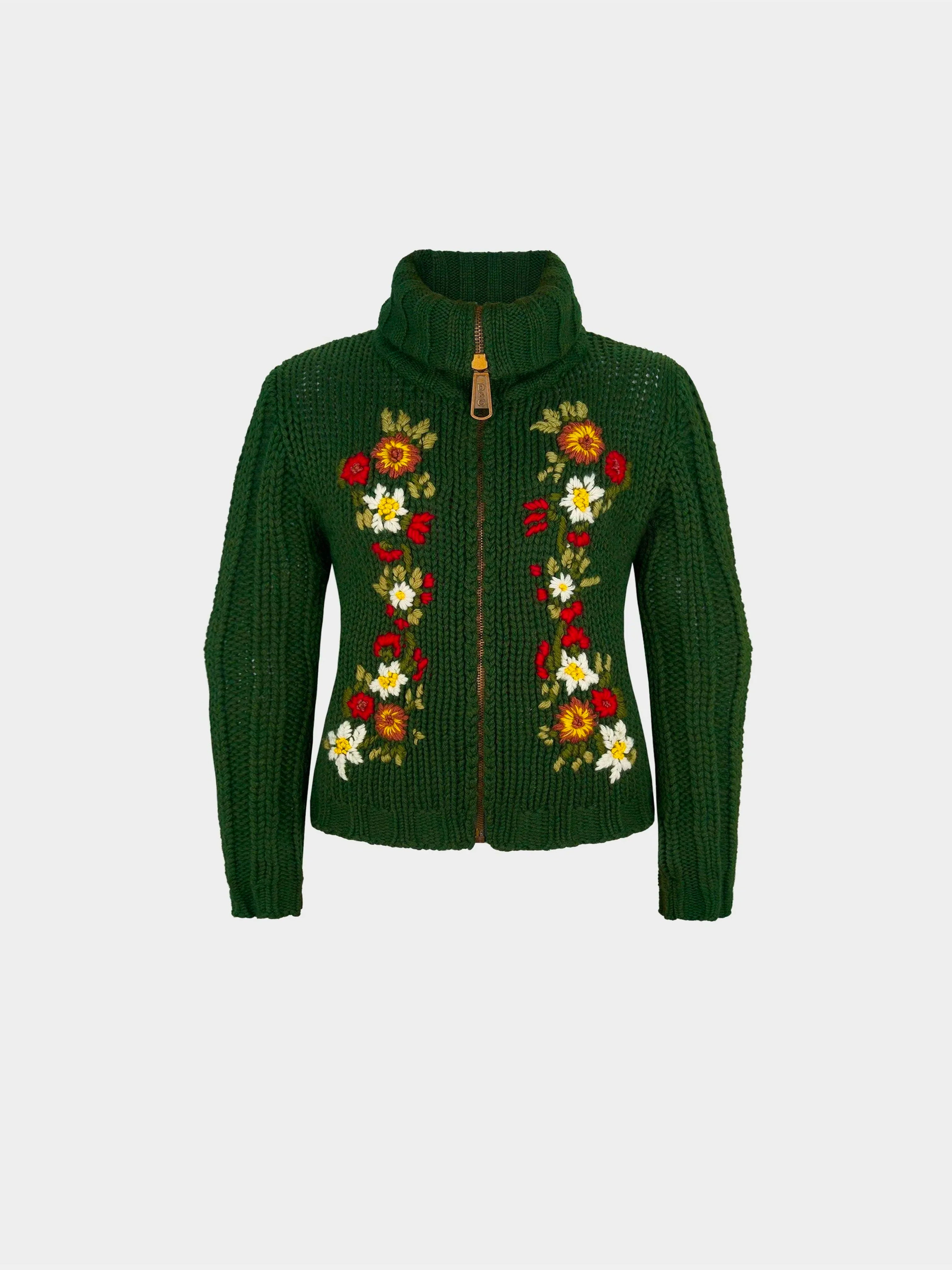 Dolce and Gabbana D&G Fall 2002 Green Floral Embroidery Cardigan