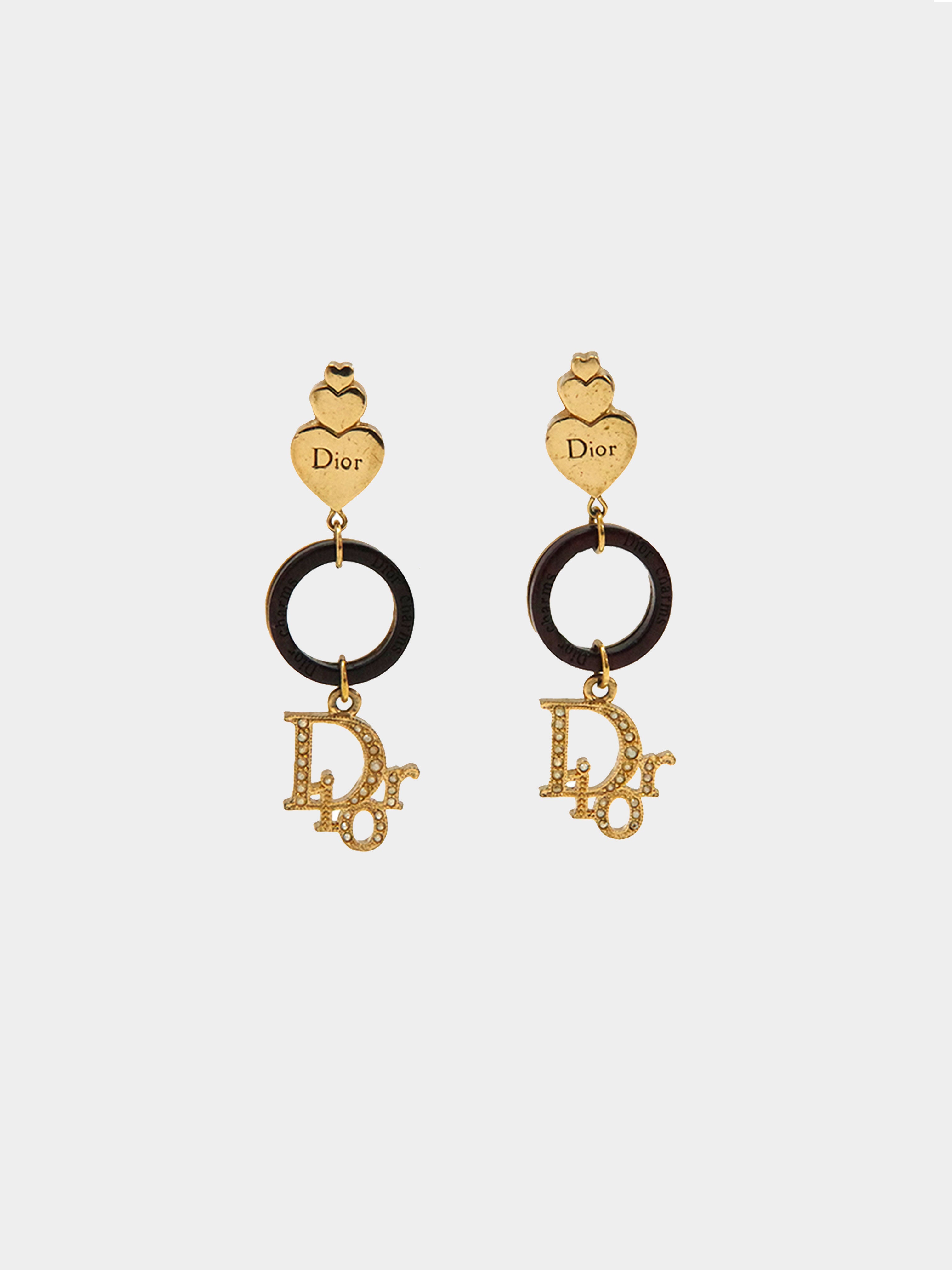 Christian Dior 2000s Heart Logo Gold Drop Earrings