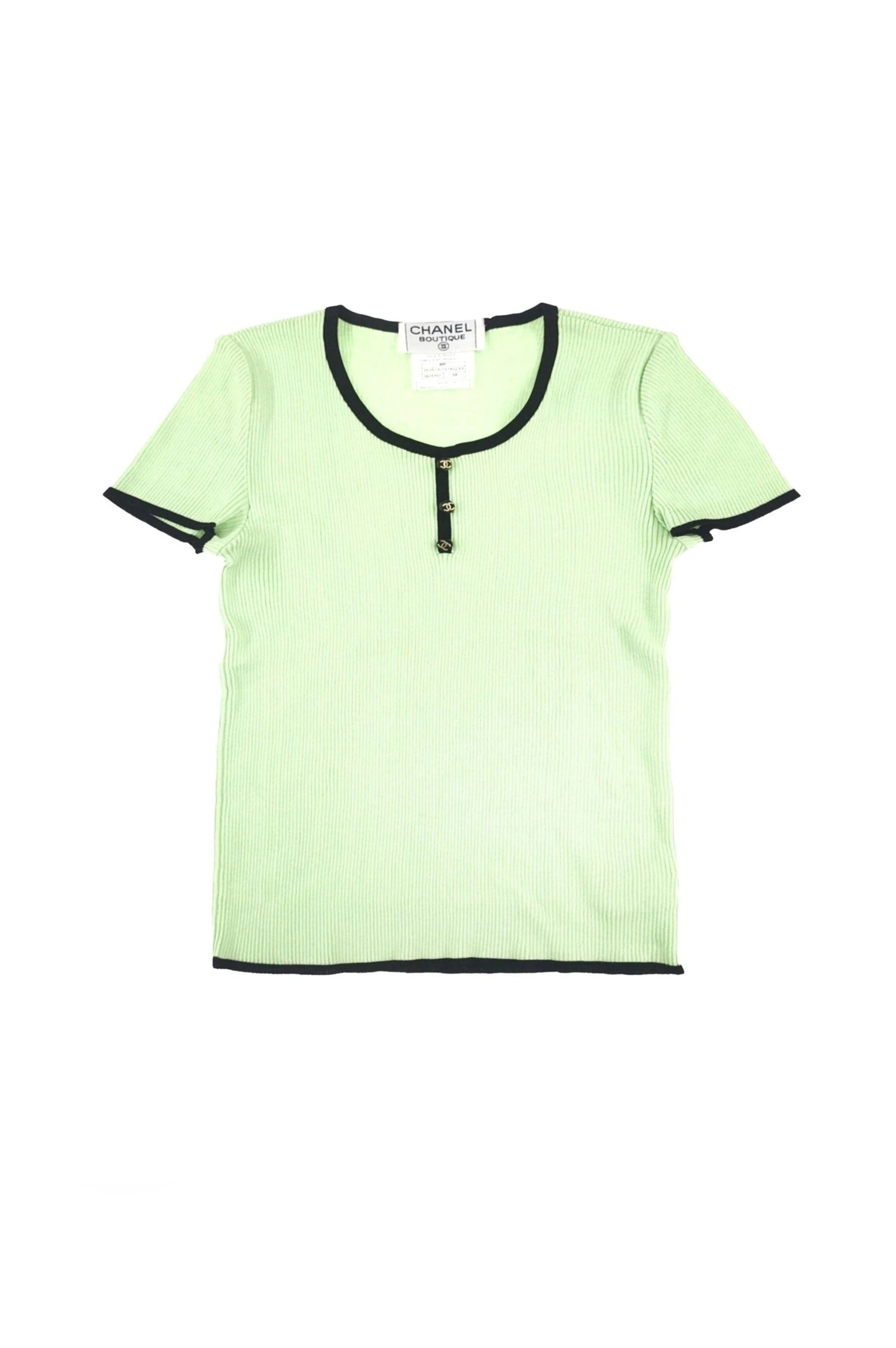 Chanel 1995 SS Rare Green Short Sleeve Knit Top