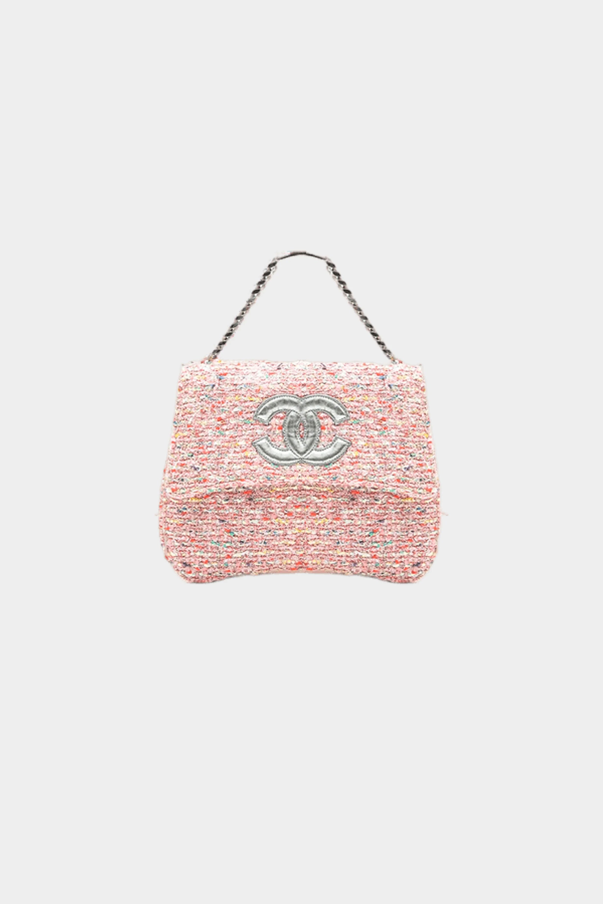 CHANEL Coco Top Handle Tweed Shoulder Bag Pink