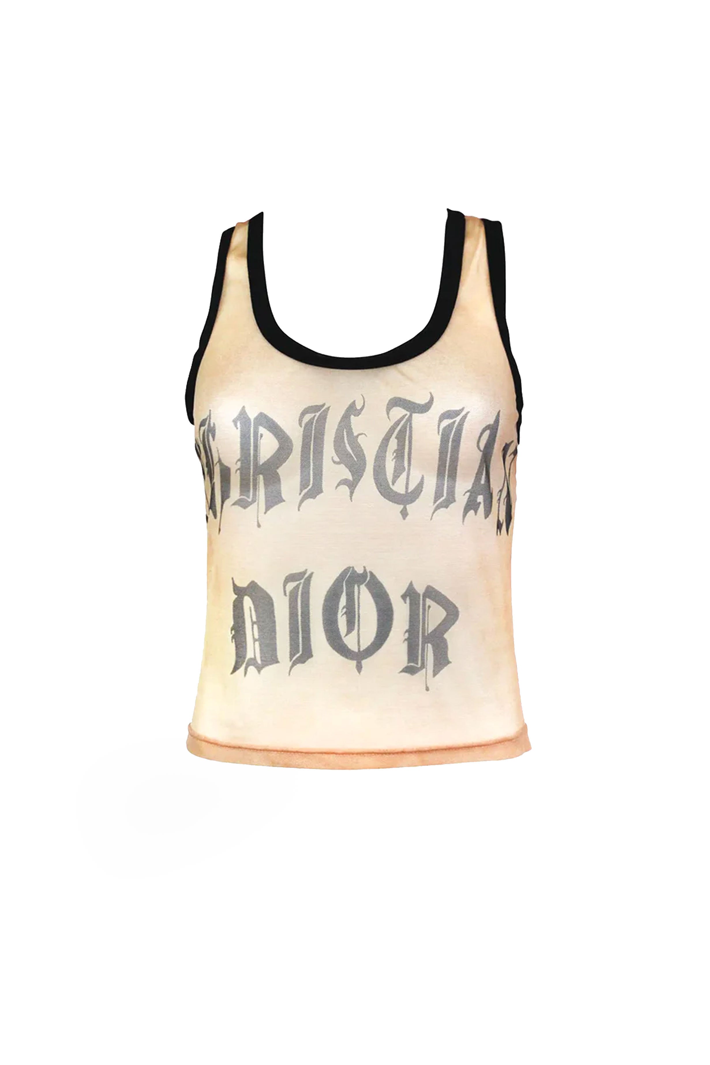 Christian Dior Spring 2002 Beige Mesh Gothic Letter 1947 Tank