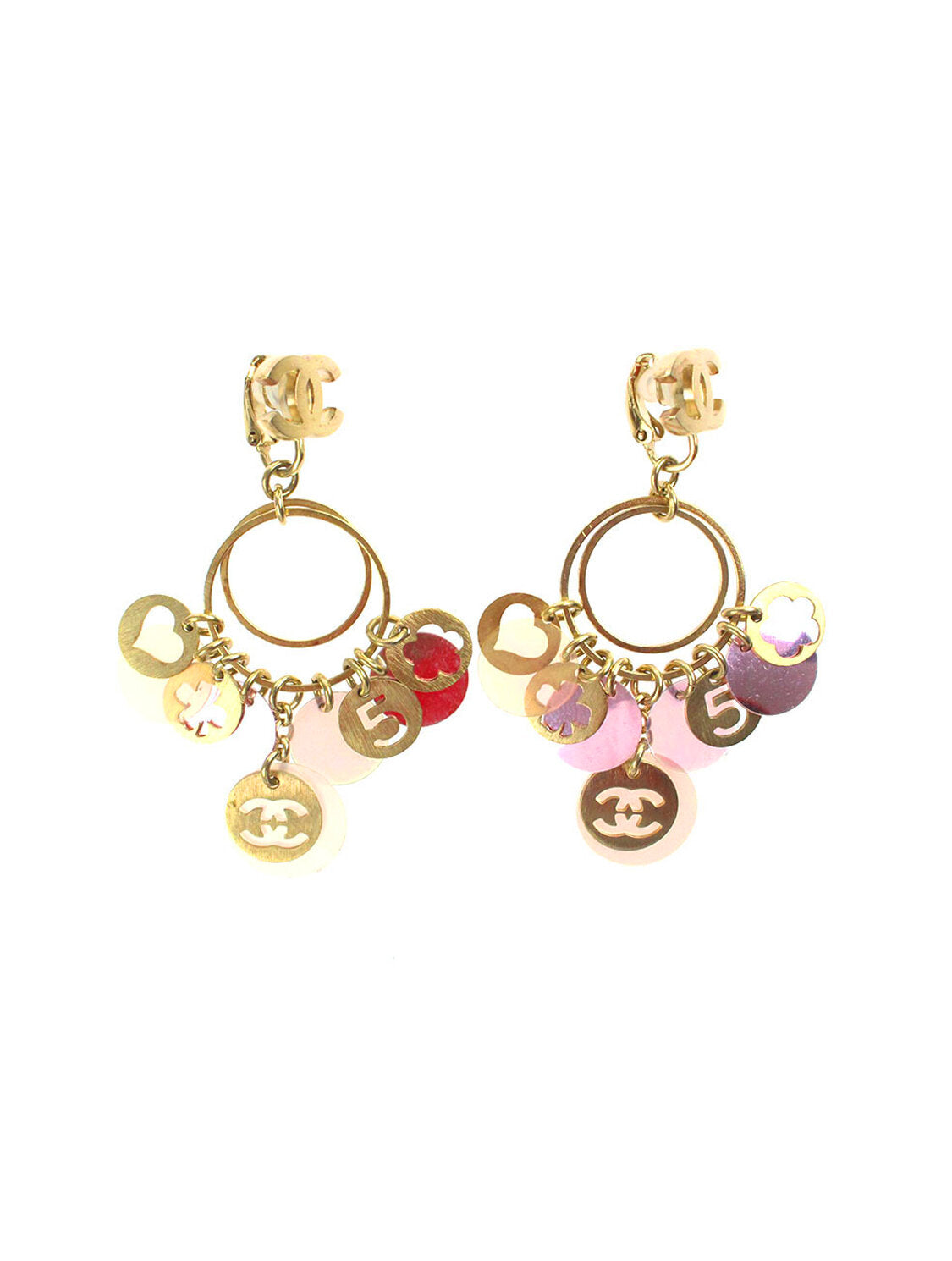 Chanel 2000s CC Multicolor Gold Swing Earrings