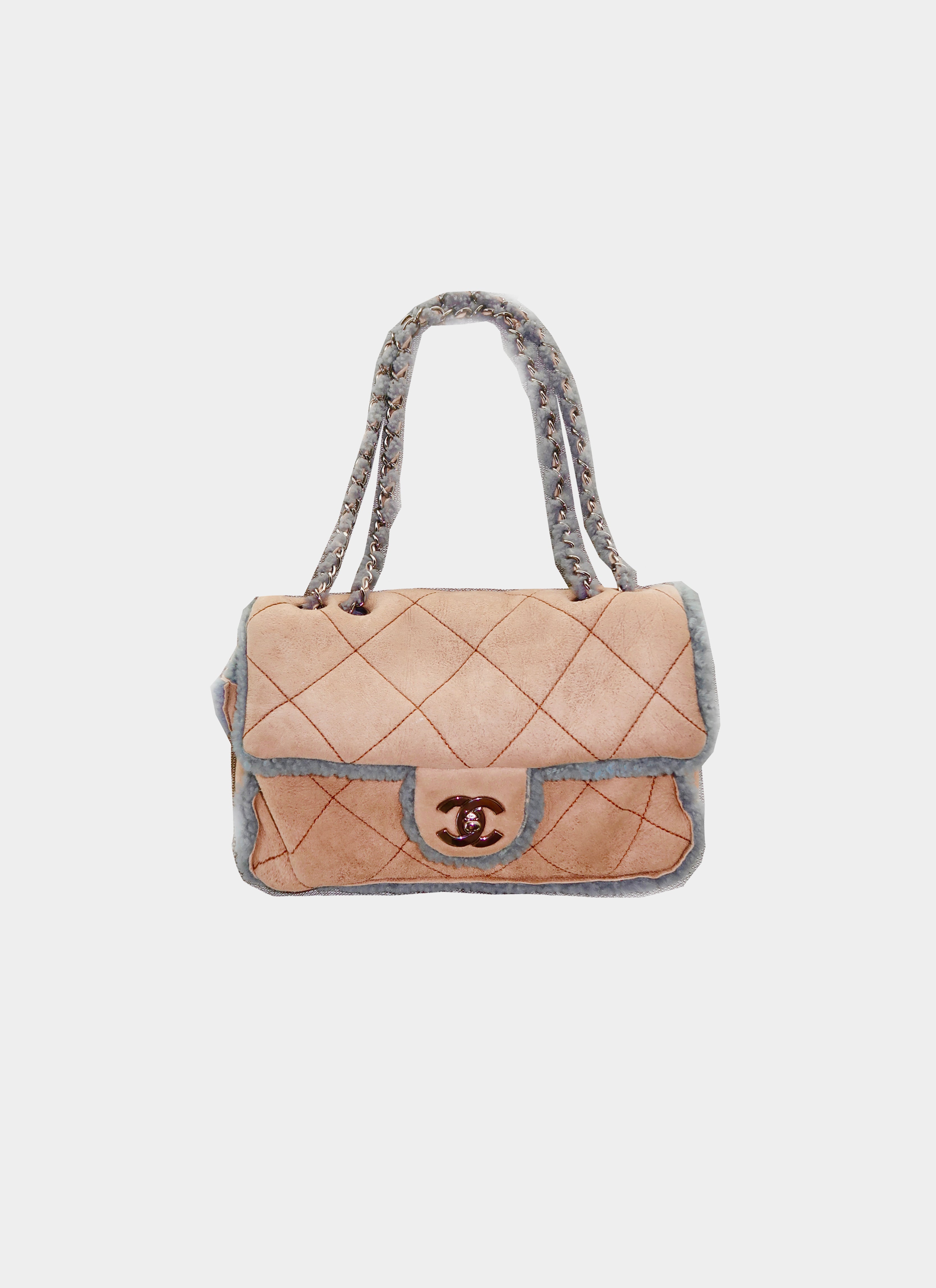 CHANEL MOUTON FLAP BAG, with brass tone hardware, leather and chain  interwoven shoulder strap, CC iconic logo at the front, magnetic snap  closure, made in France, 36cm x 24cm x 23cm H.