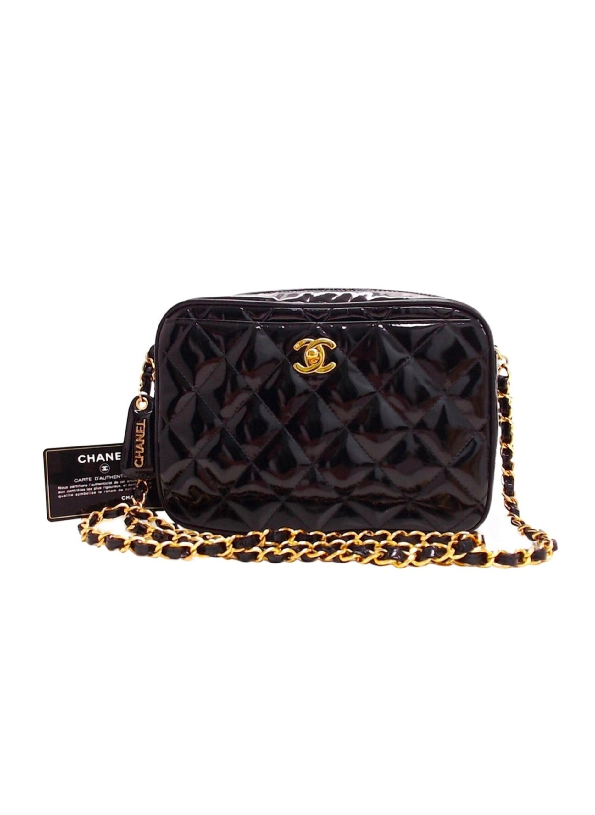 Chanel 2000s Rare Quilted Patent Camera Black Bag