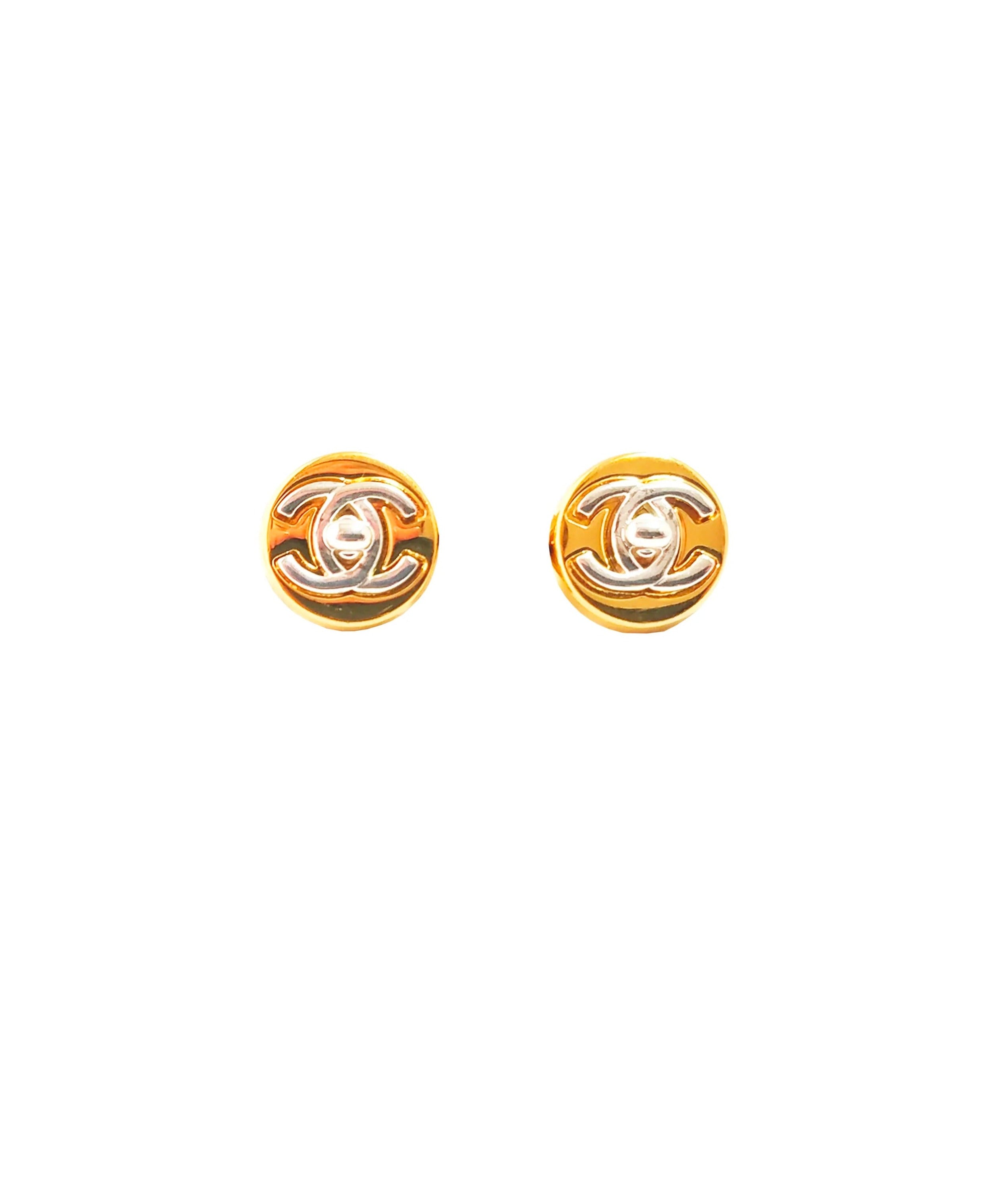 Chanel 2000s Coco Turnlock Silver Gold Earrings