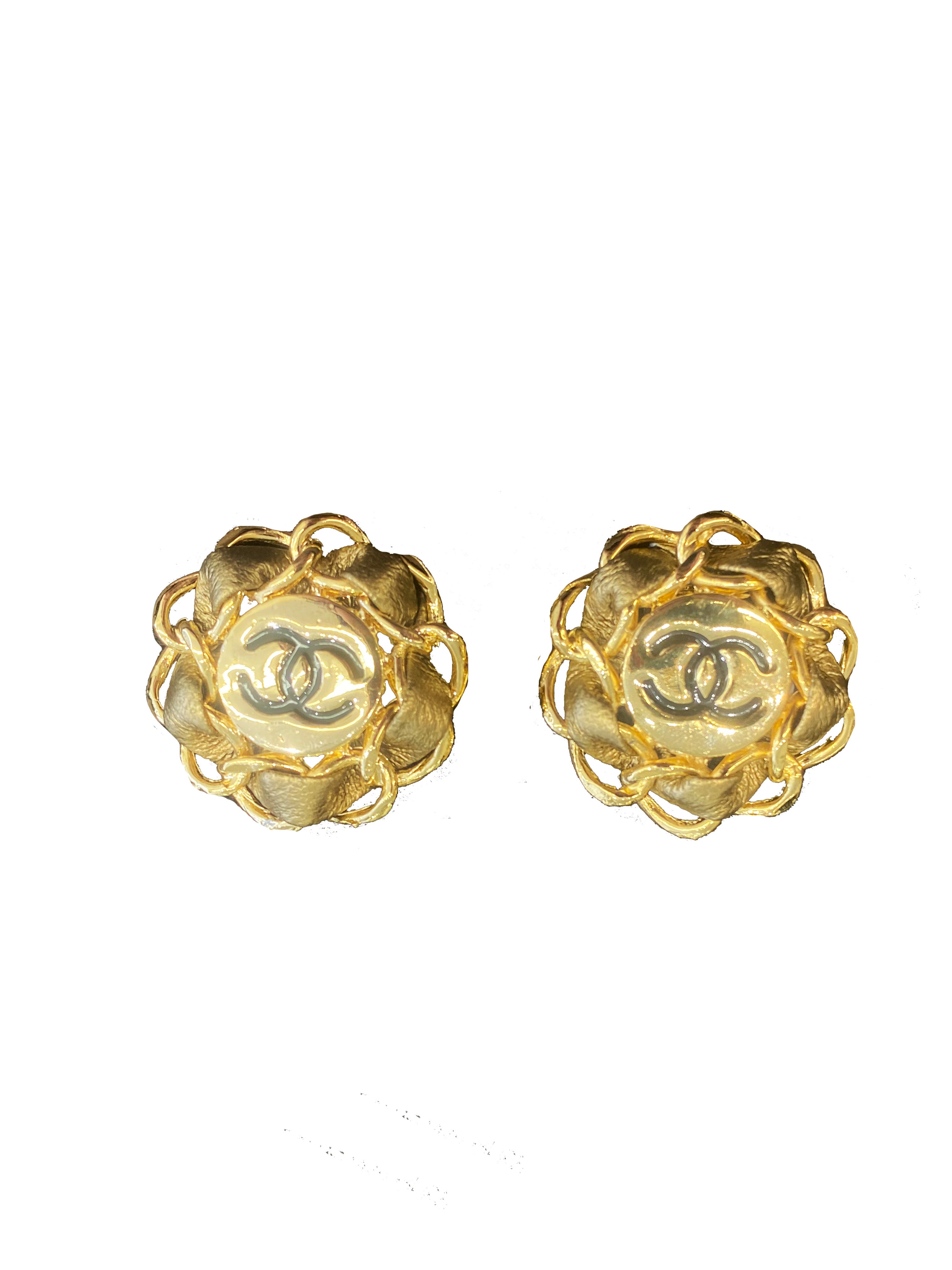 Chanel 1980s Vintage Gold Logo Clip on Earrings
