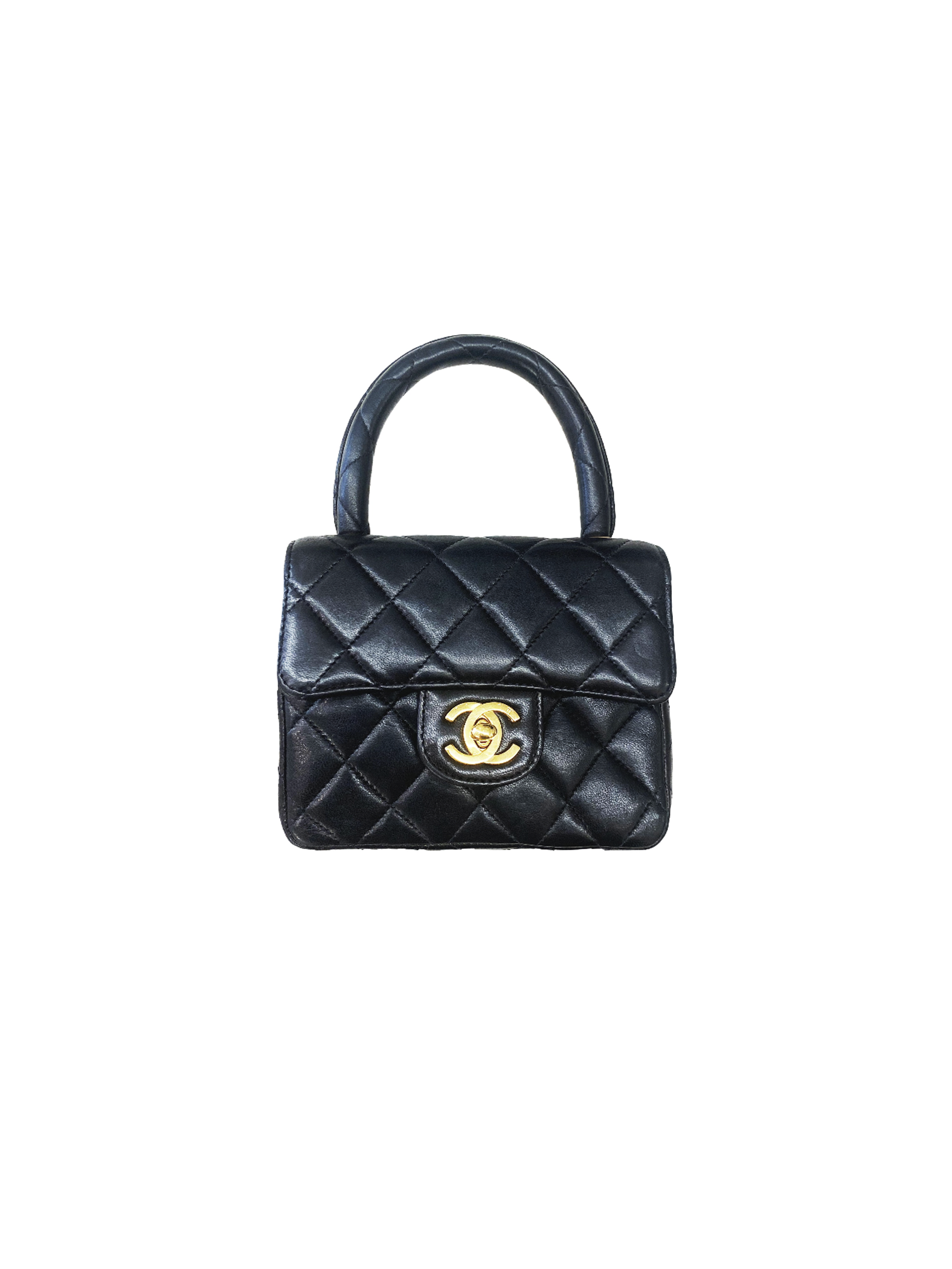 Black Quilted Lambskin Chocolate Bar Small Classic Single Flap Gold  Hardware, 2002-2003