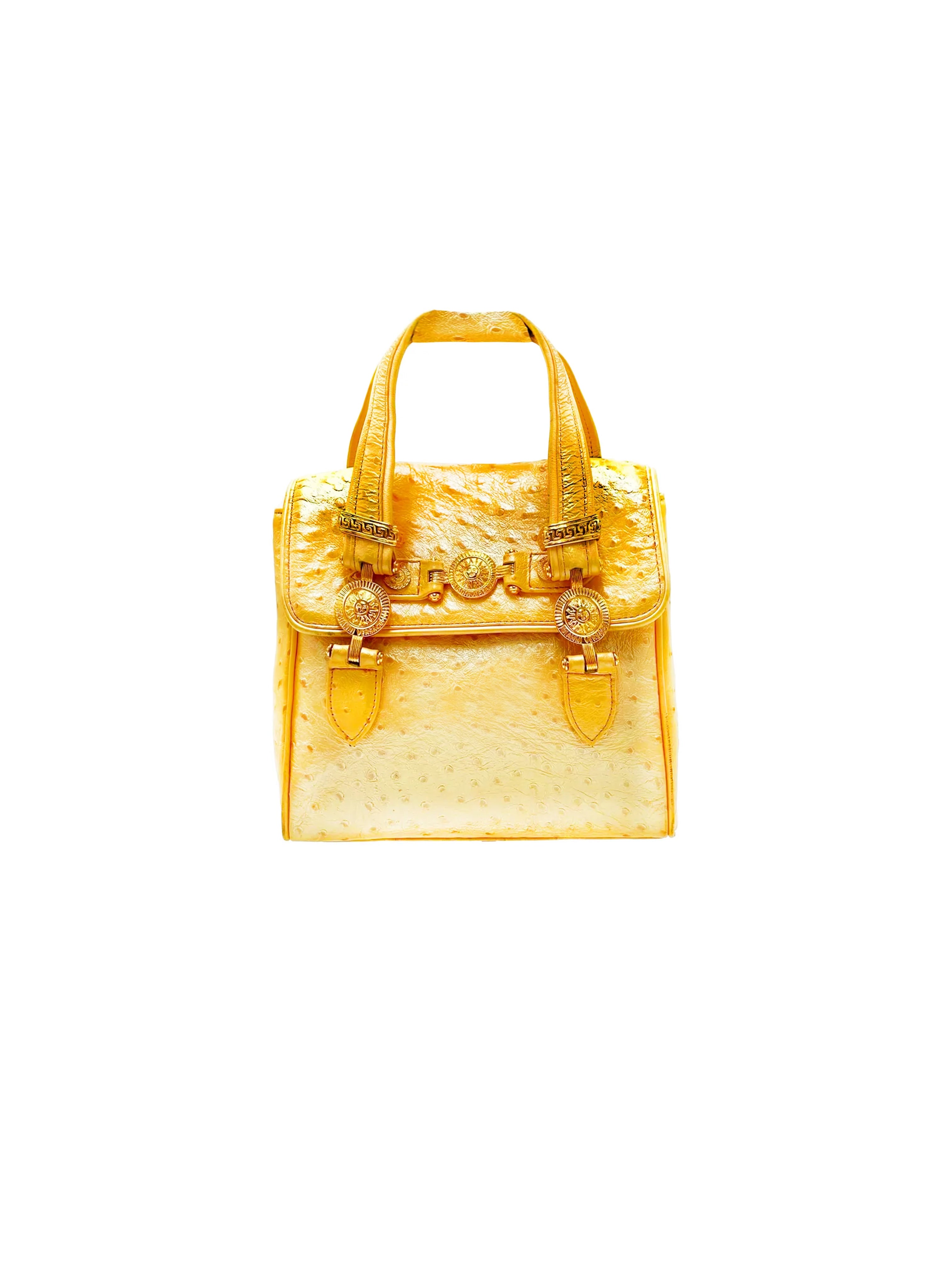 Versace 2000s Yellow Ostrich Leather Mini Bag