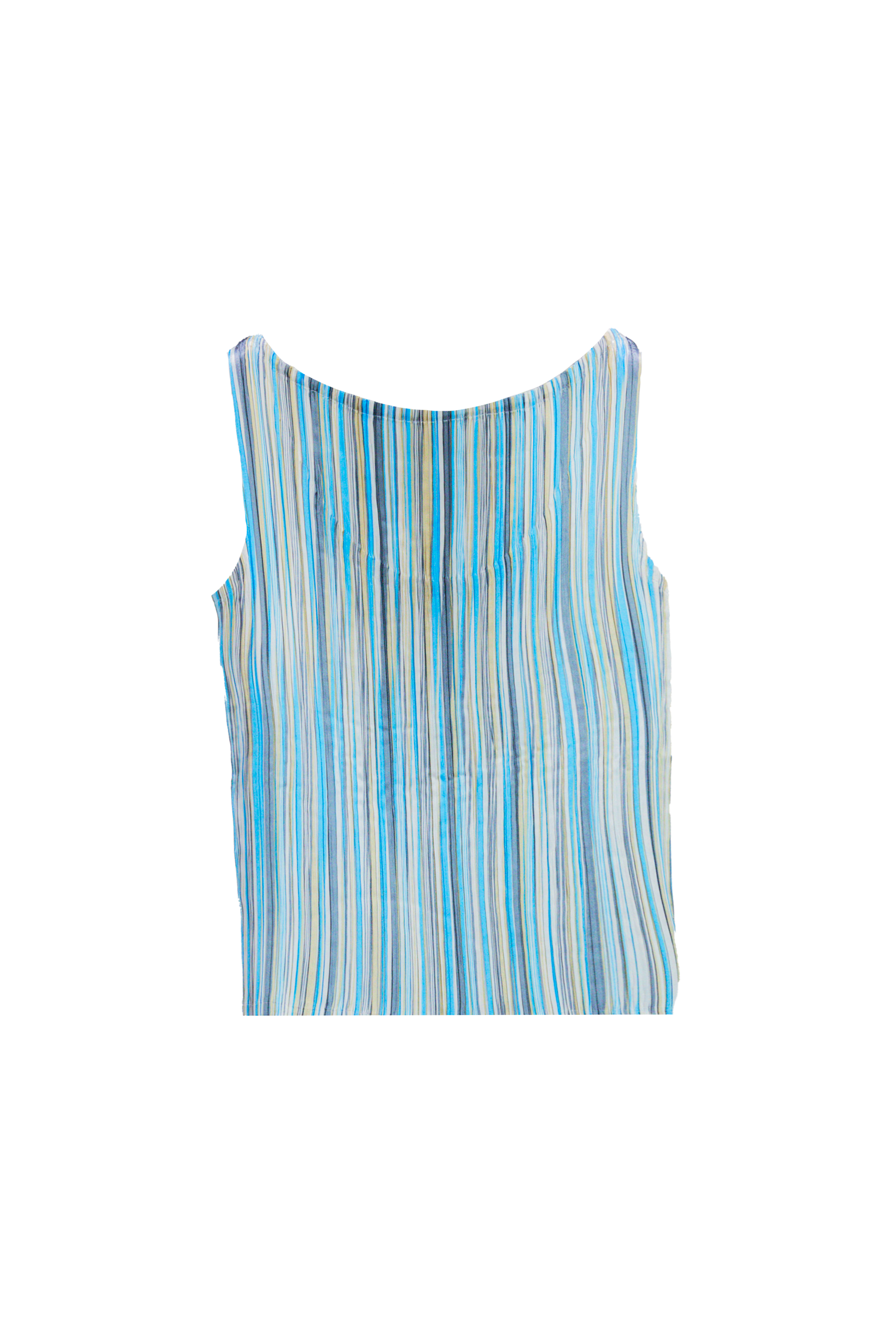 Issey Miyake 1990s Blue Striped Pleated Tank Top