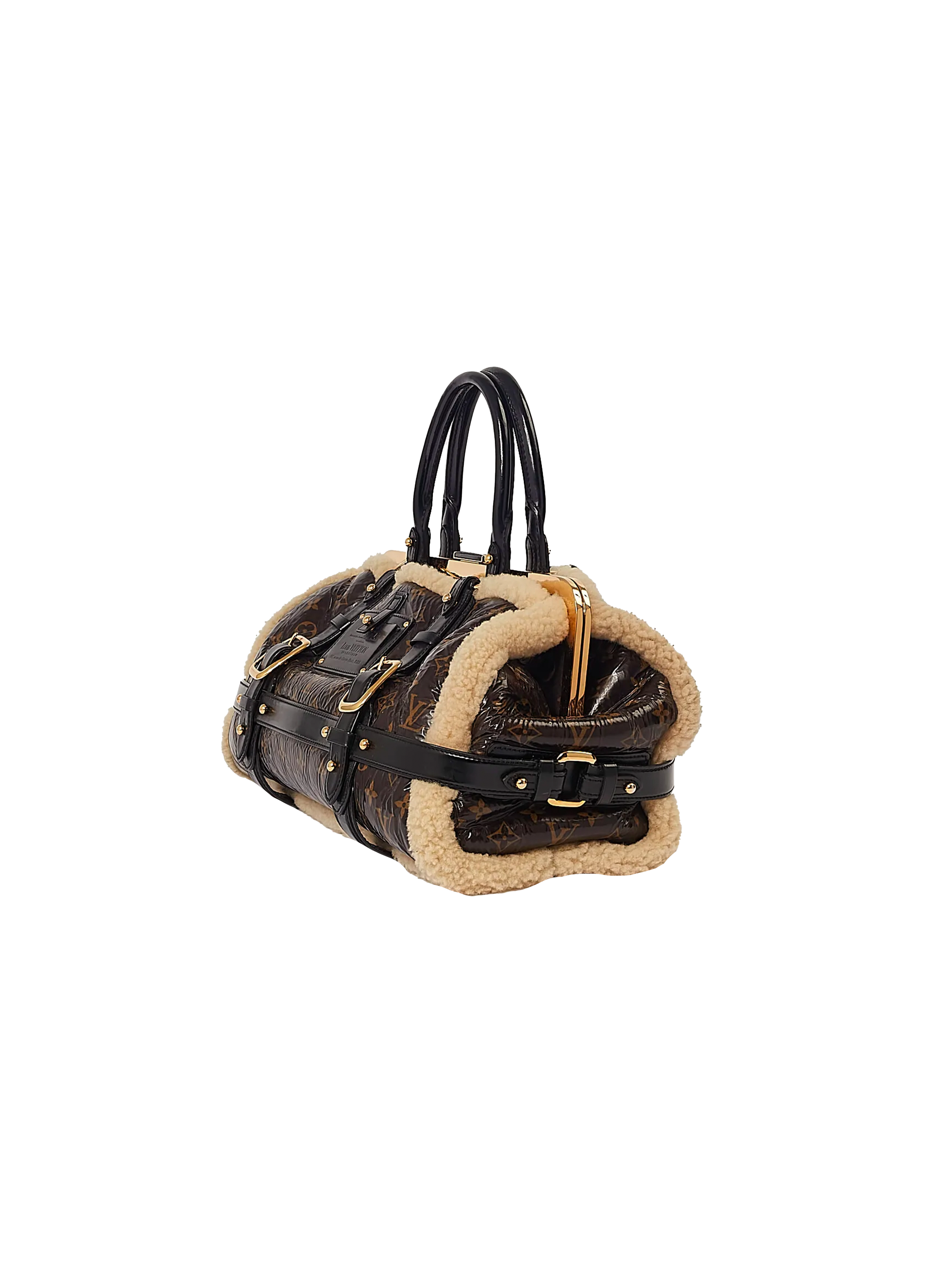 Limited Edition Louis Vuitton Monogram Shearling Thunder Satchel Handbag.