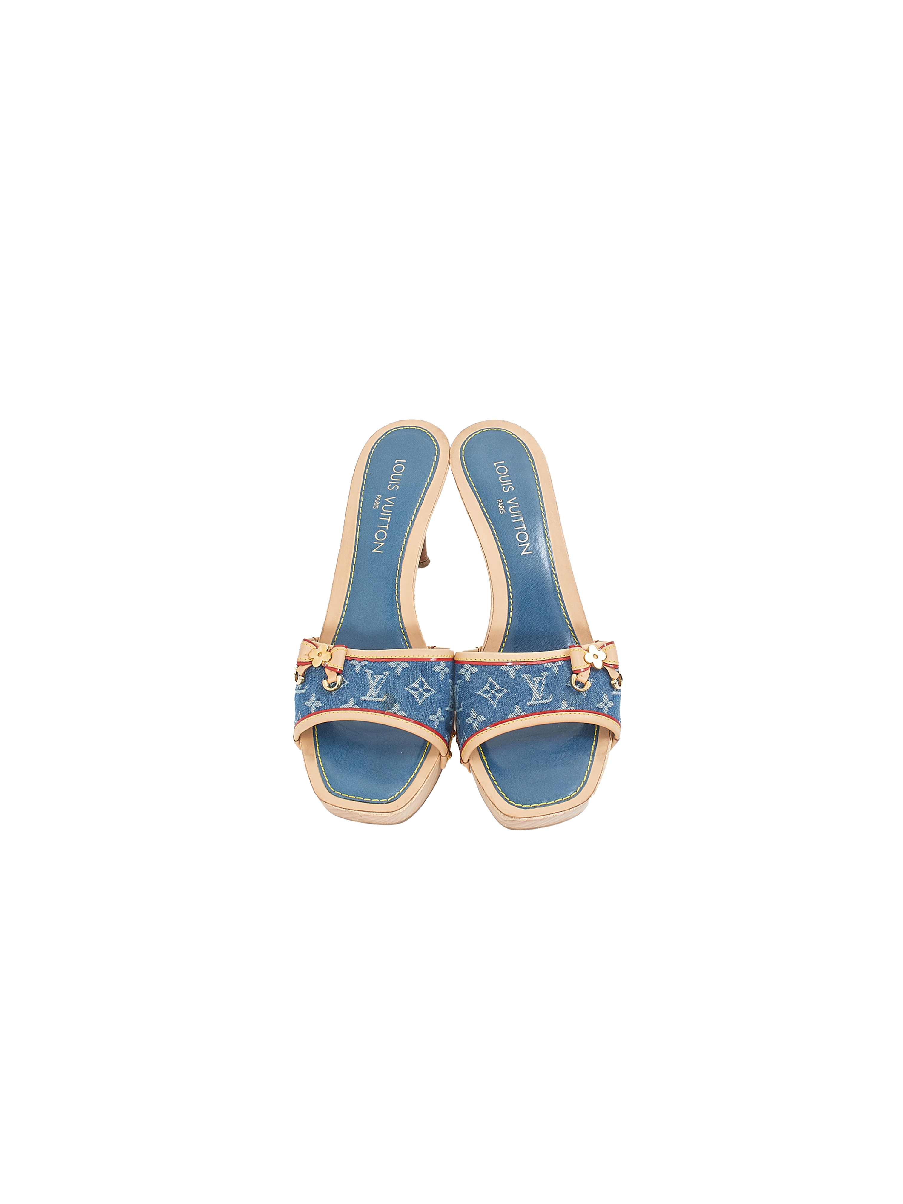 Louis Vuitton Blue Denim Monogram Denim Leather Bow Slide Mules