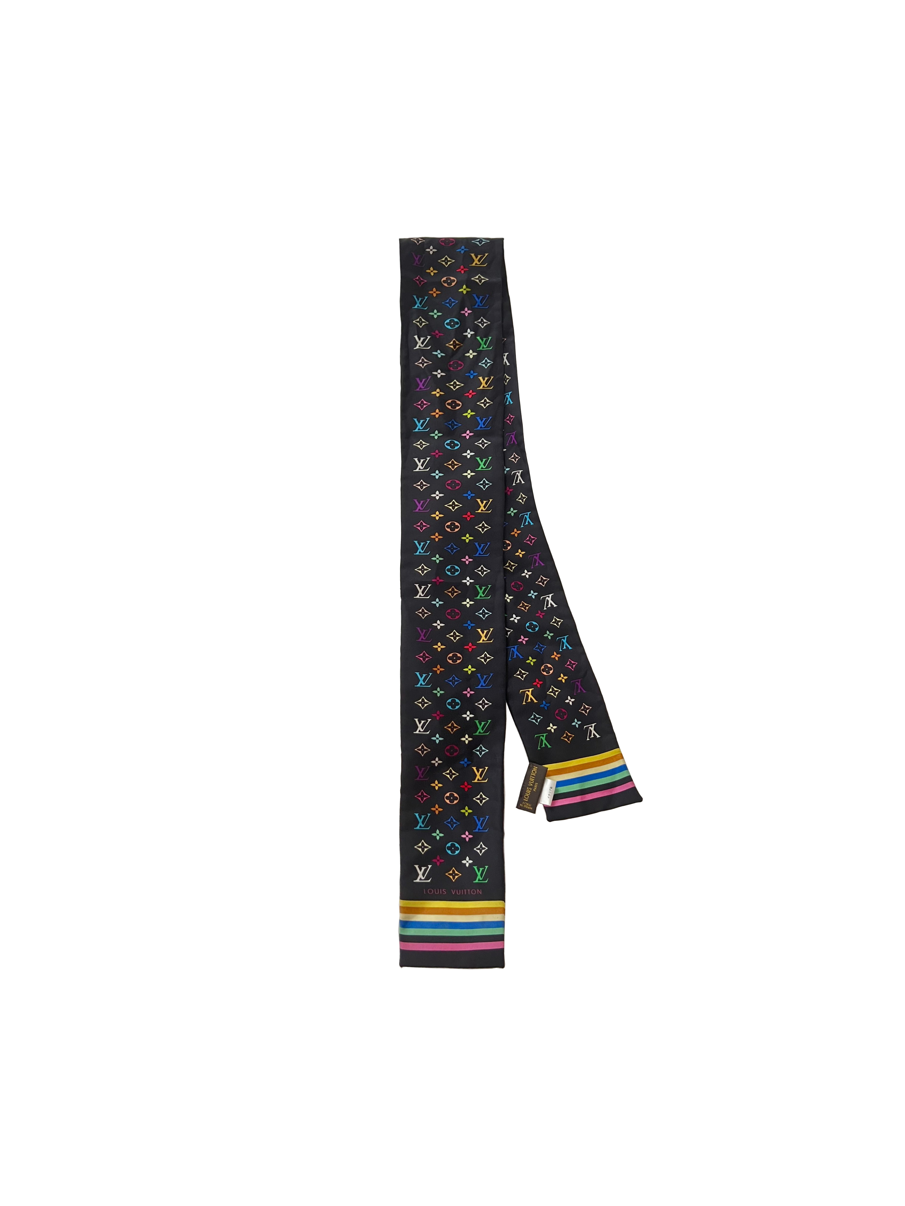 LOUIS VUITTON Black Multicolor Monogram Silk Slim Scarf Bandeau Headba