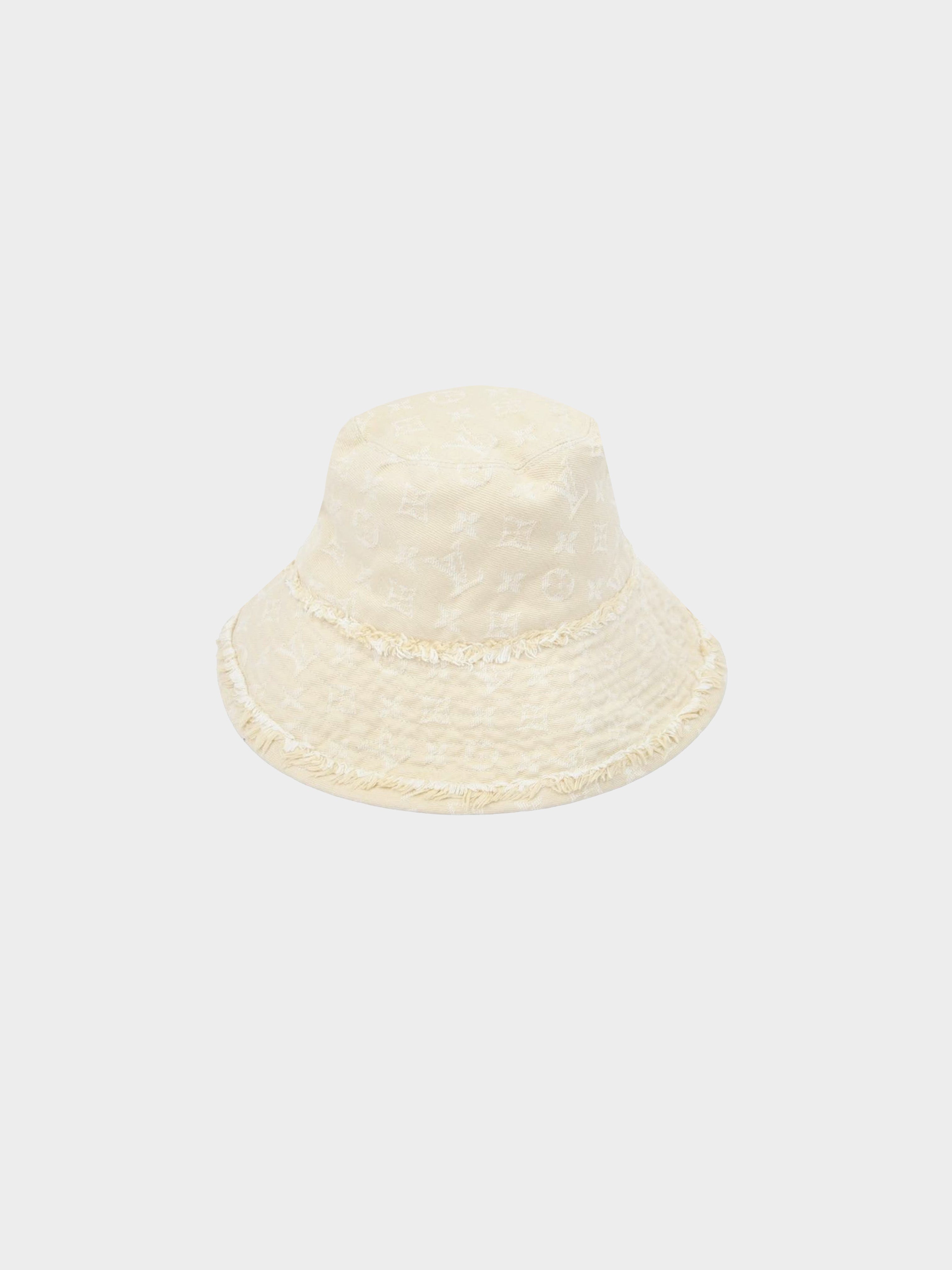 Louis Vuitton 2000s Cream Distressed Denim Bucket Hat