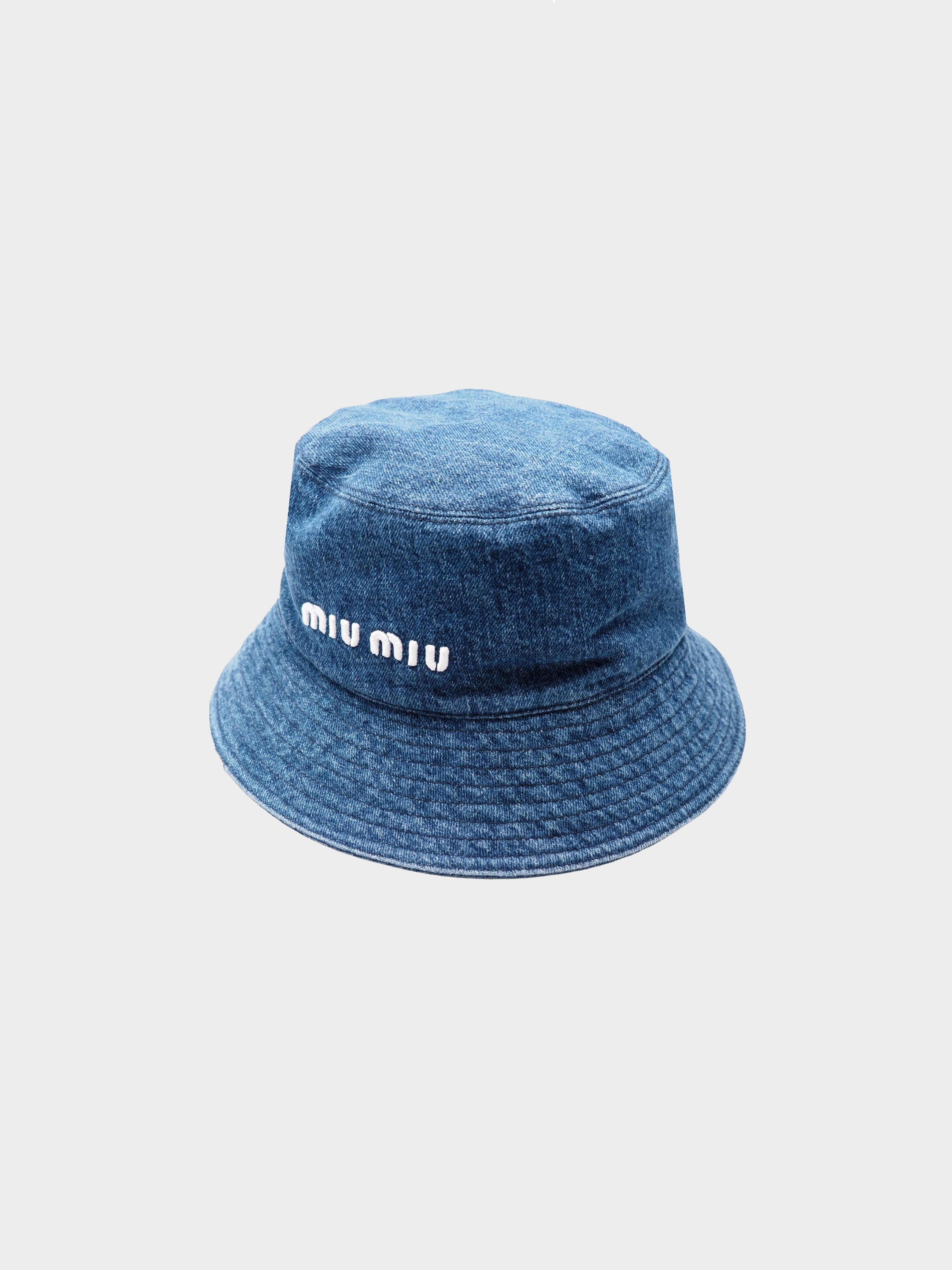 Louis Vuitton 2000s Cream Distressed Denim Bucket Hat · INTO