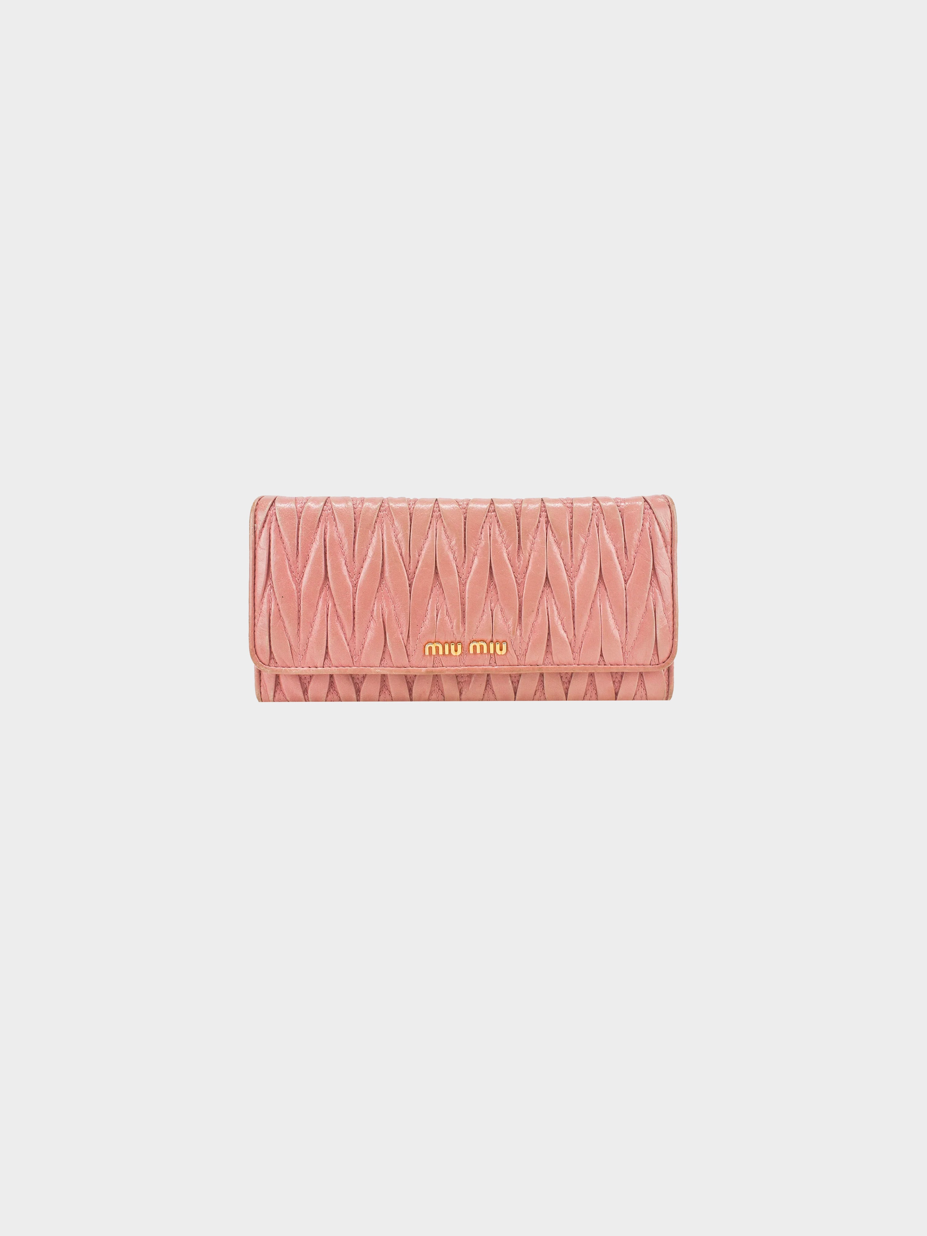 Miu Miu 2010s Pink Pleated Matelassé Wallet · INTO