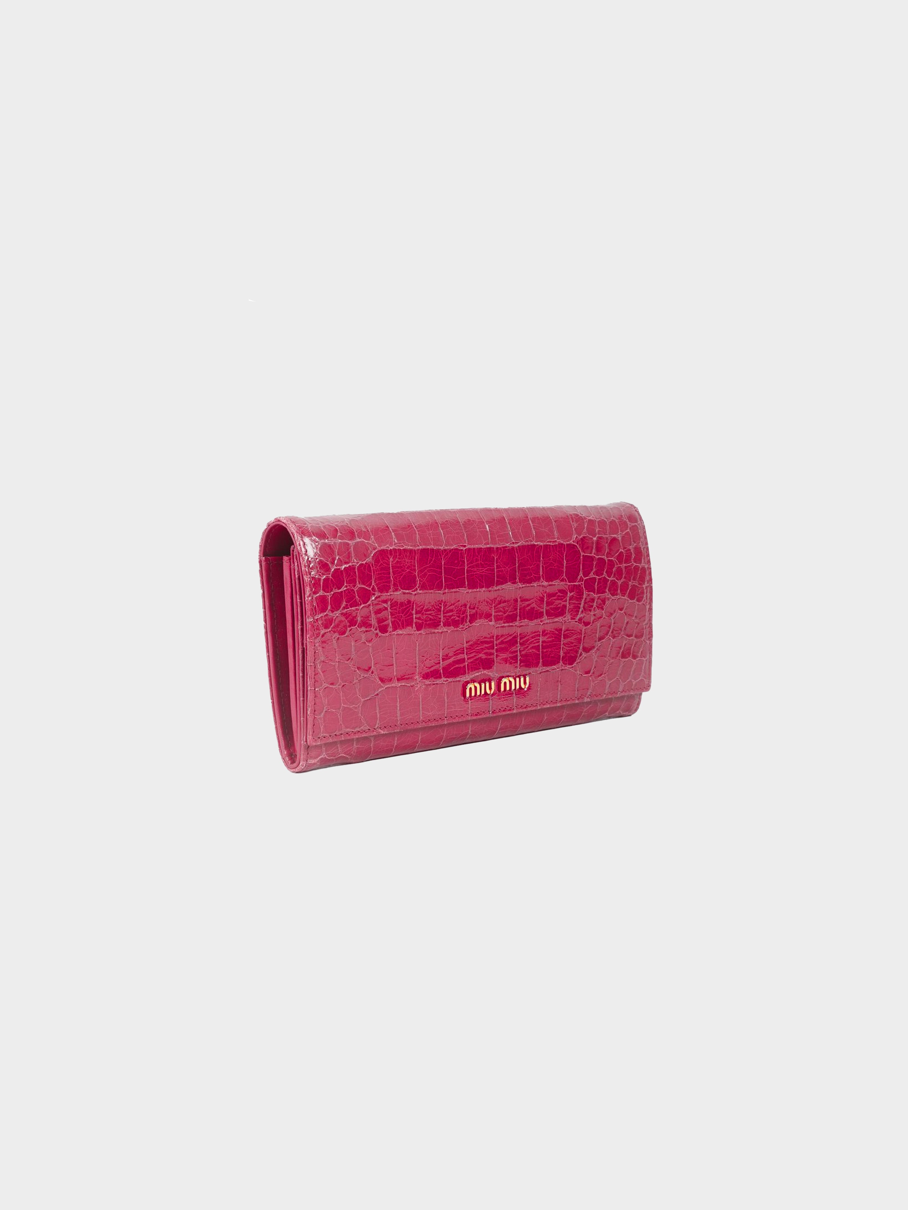 Miu Miu 2010s Pink Glossy Croc Wallet · INTO