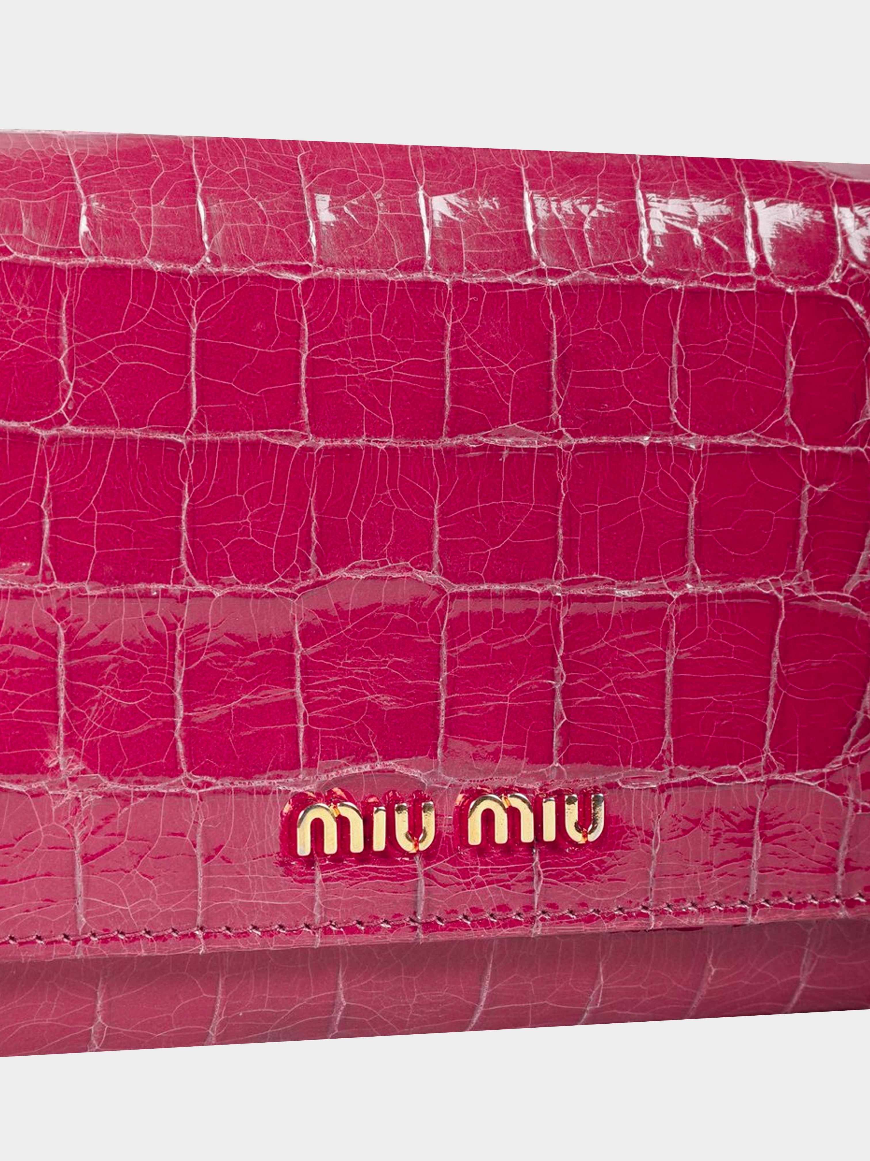 Miu Miu 2010s Pink Glossy Croc Wallet