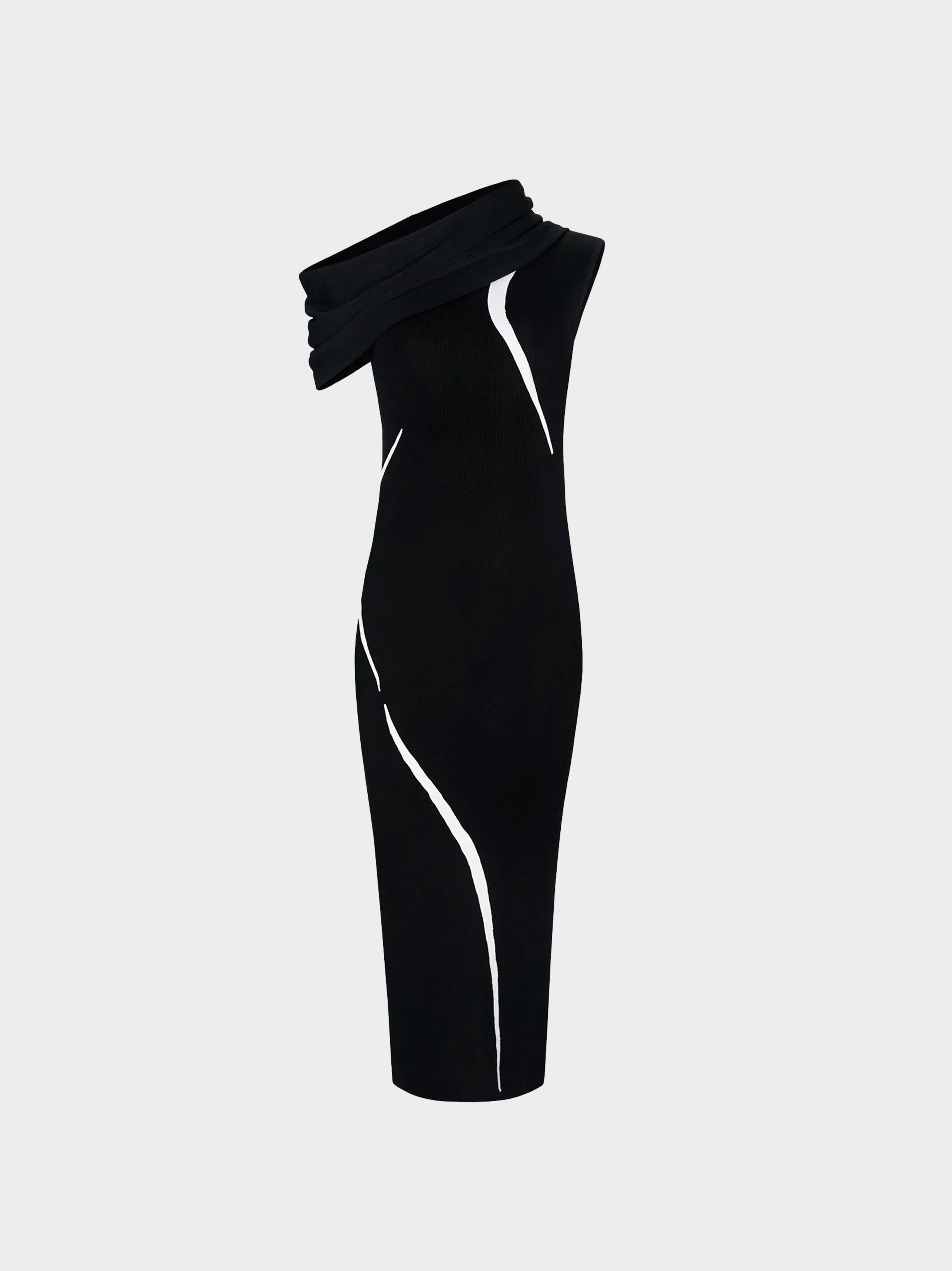 Thierry Mugler Spring 1999 Black and White Contoured Dress