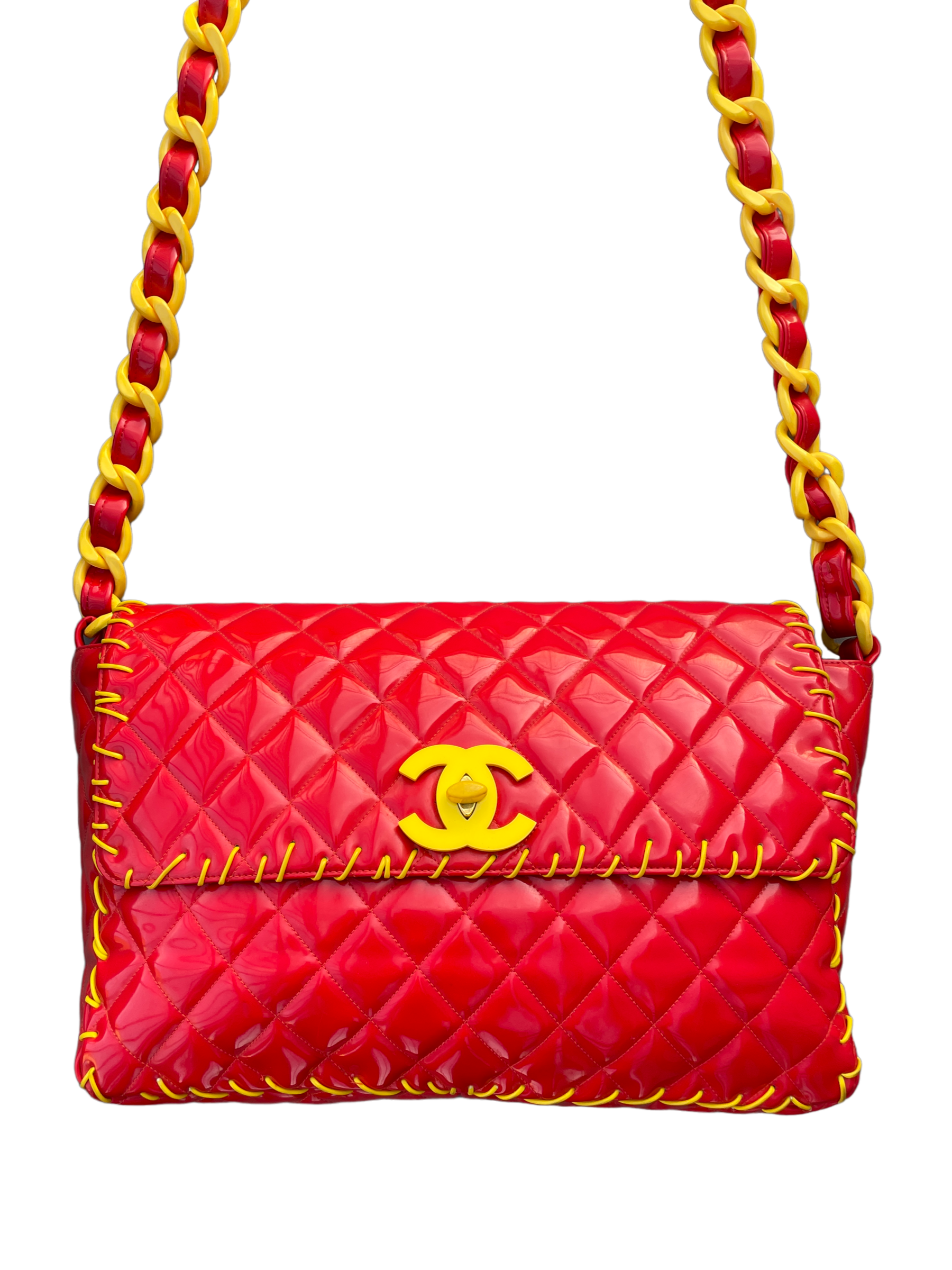 Chanel 1994 by Karl Lagerfeld Red Vinyl Maxi Rare Flap · INTO