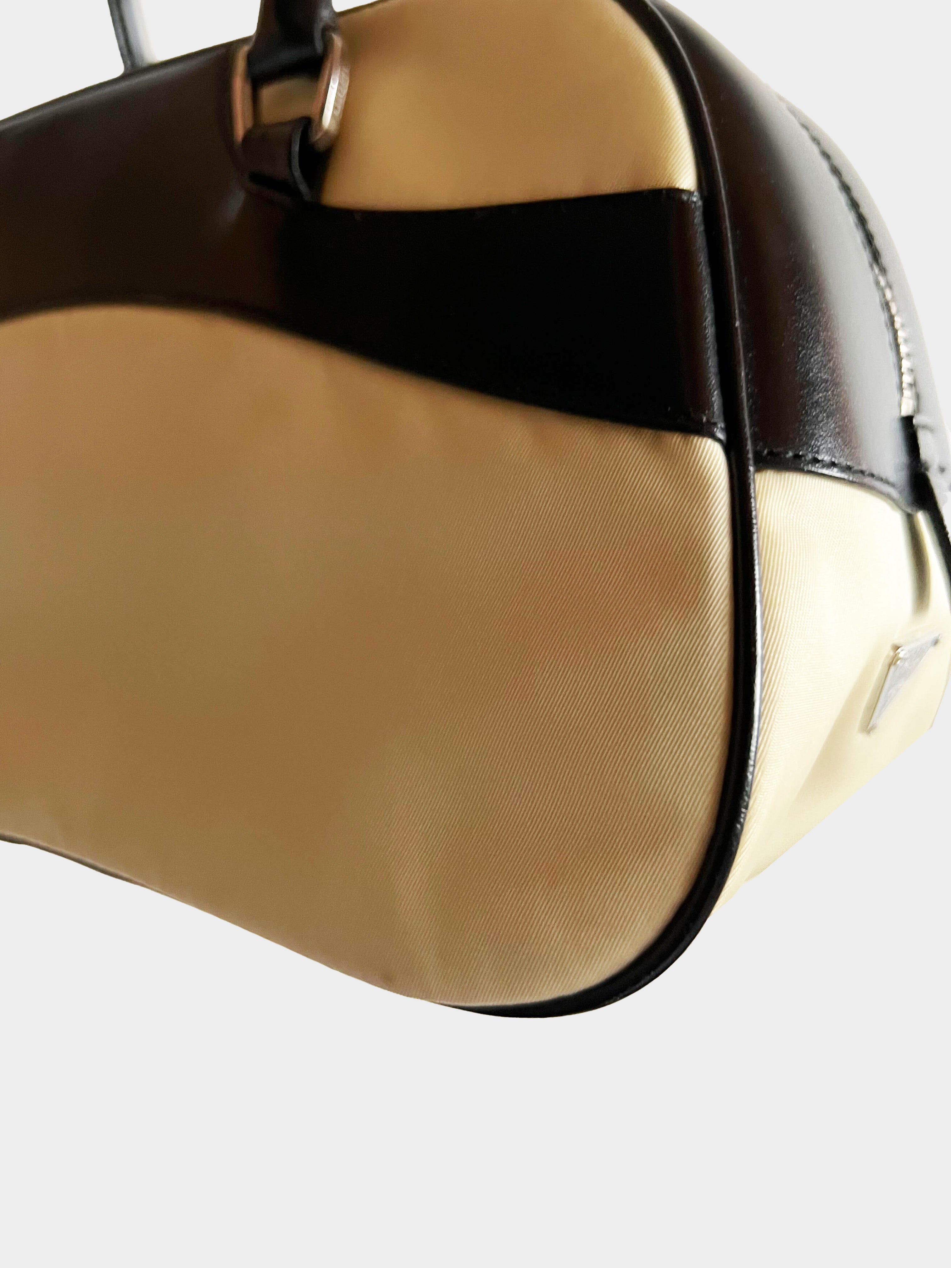 Prada 1990s Beige and Black Bowling Nylon Bag · INTO