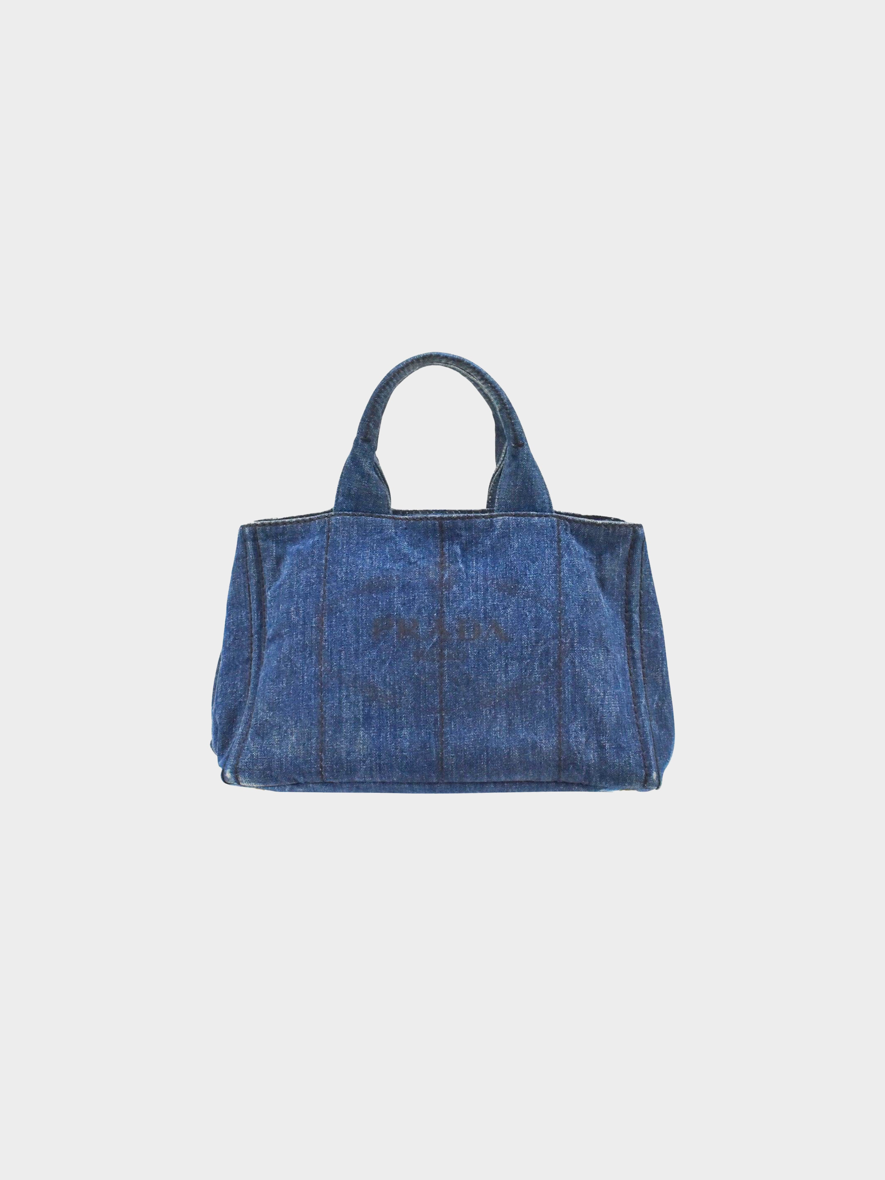 PRADA Denim Small Canapa Logo Tote Peonia 1301073