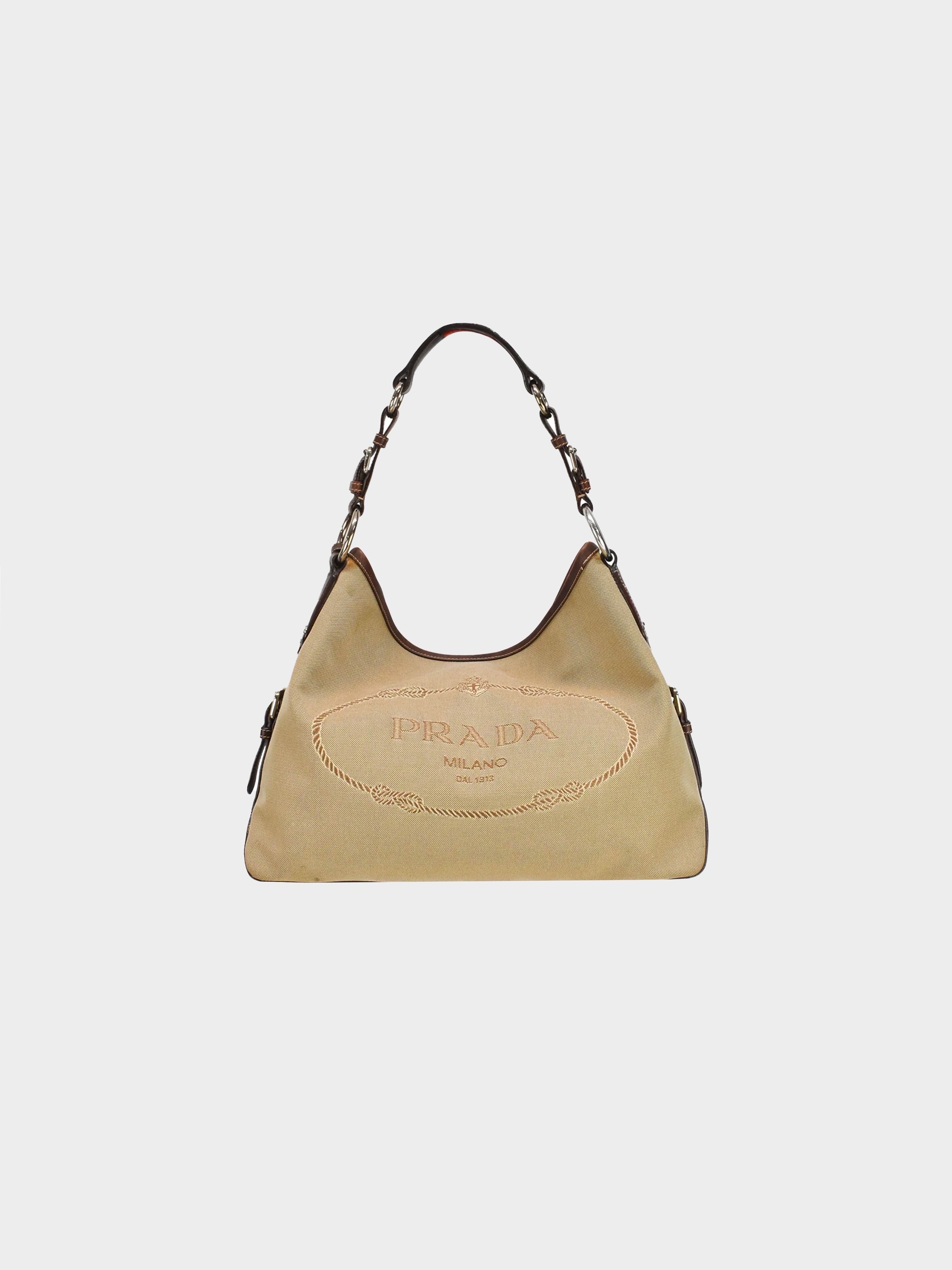 Prada 2000s Khaki Canvas Hobo Bag INTO