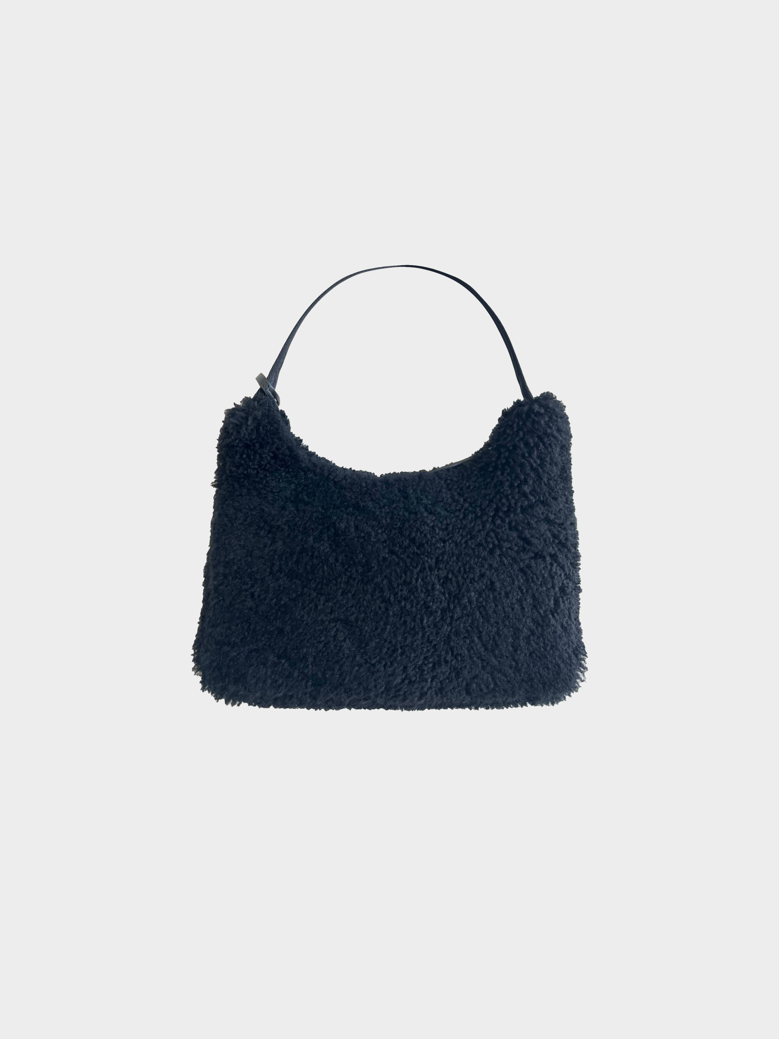 Shearling Tote in Black - Prada