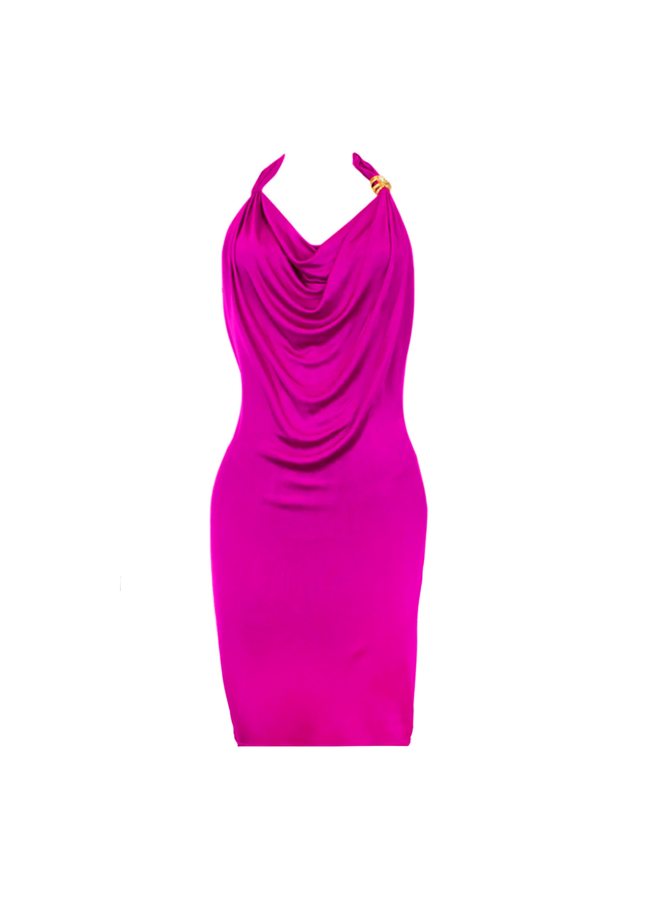 Roberto Cavalli 2000s Draped Magenta Halter Dress