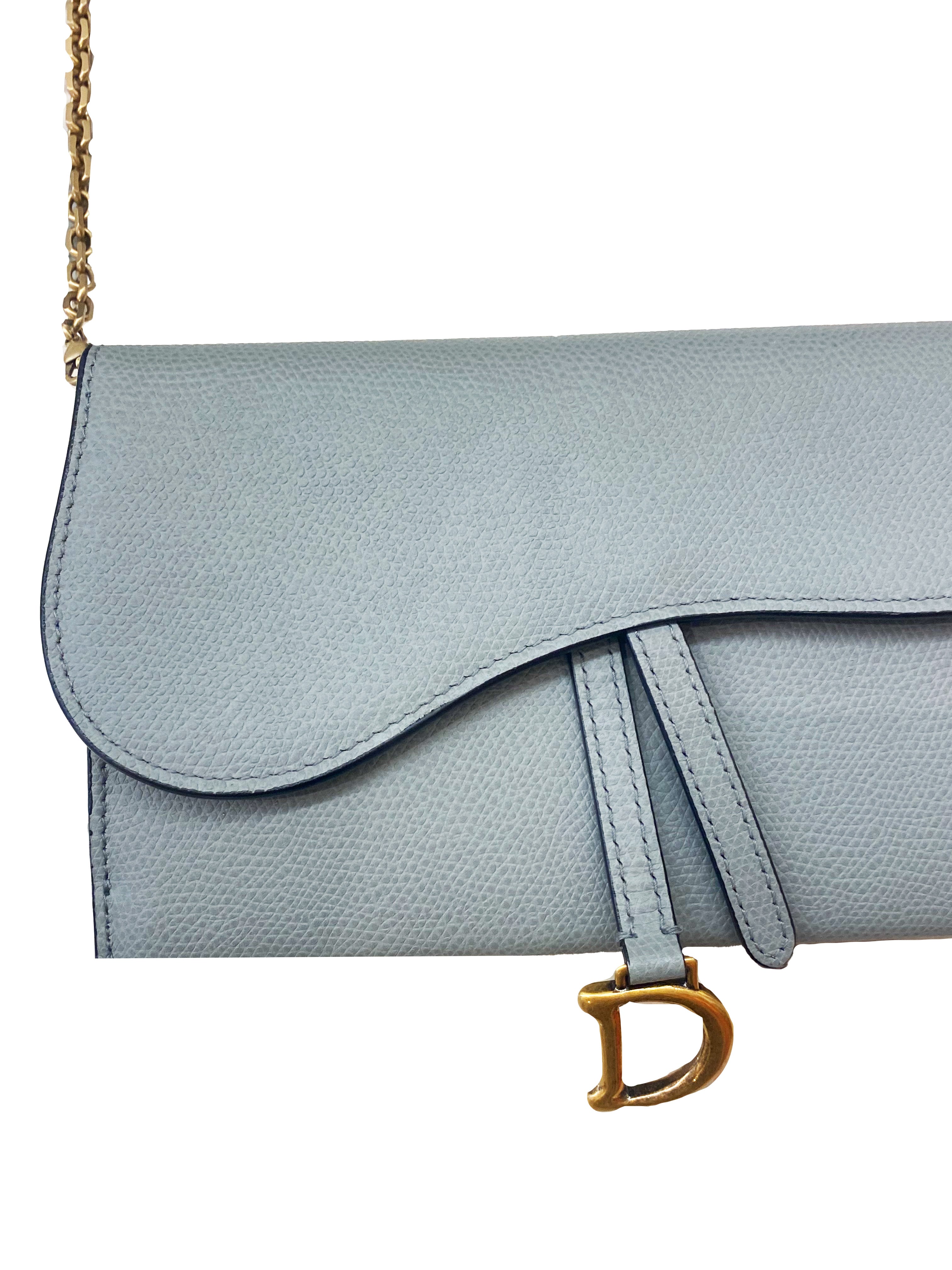 Dior Saddle Mini Cardholder With Chain, Grey - Laulay Luxury