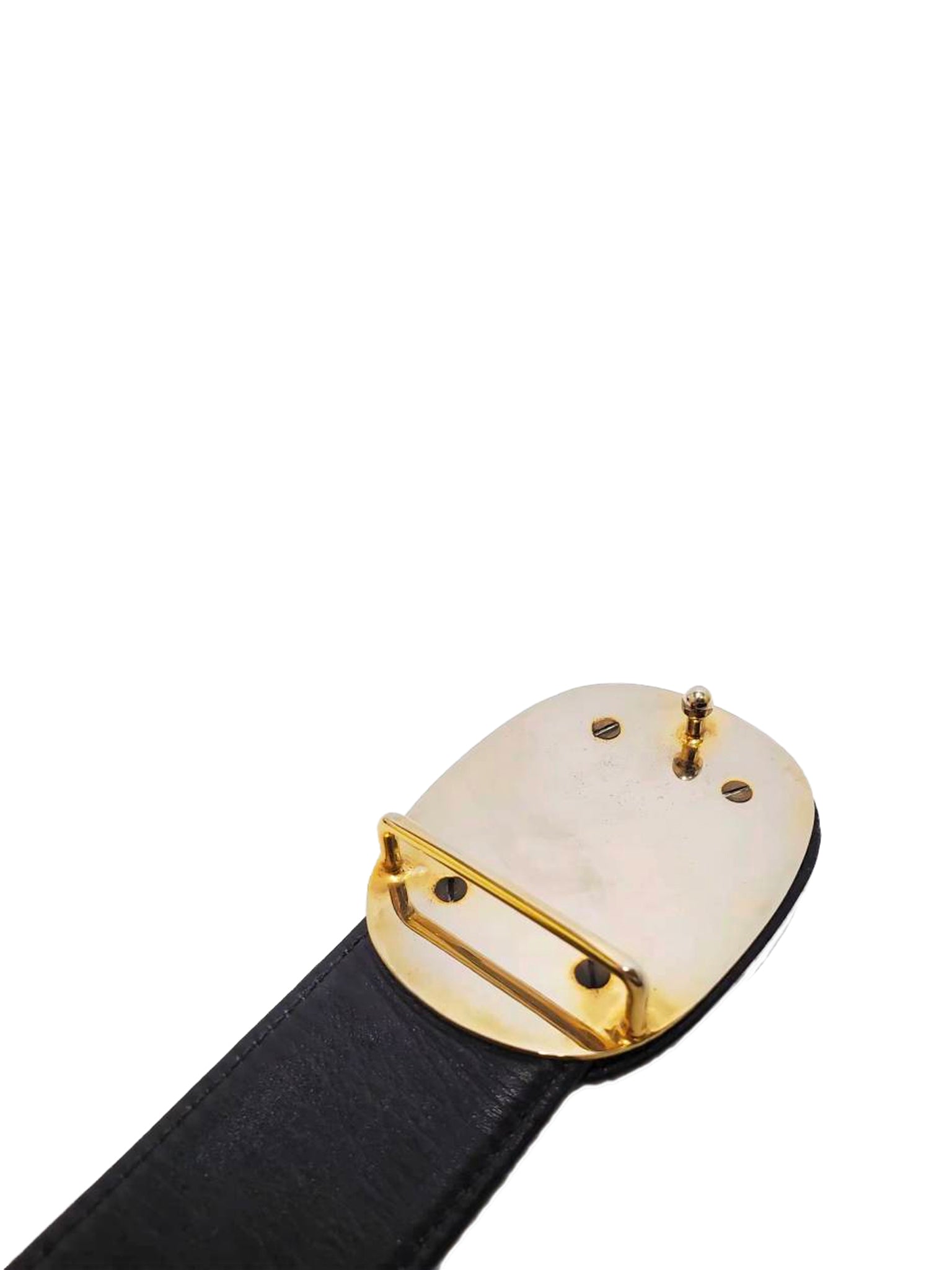 Chanel 2000s Gold Logo Black Leather Belt