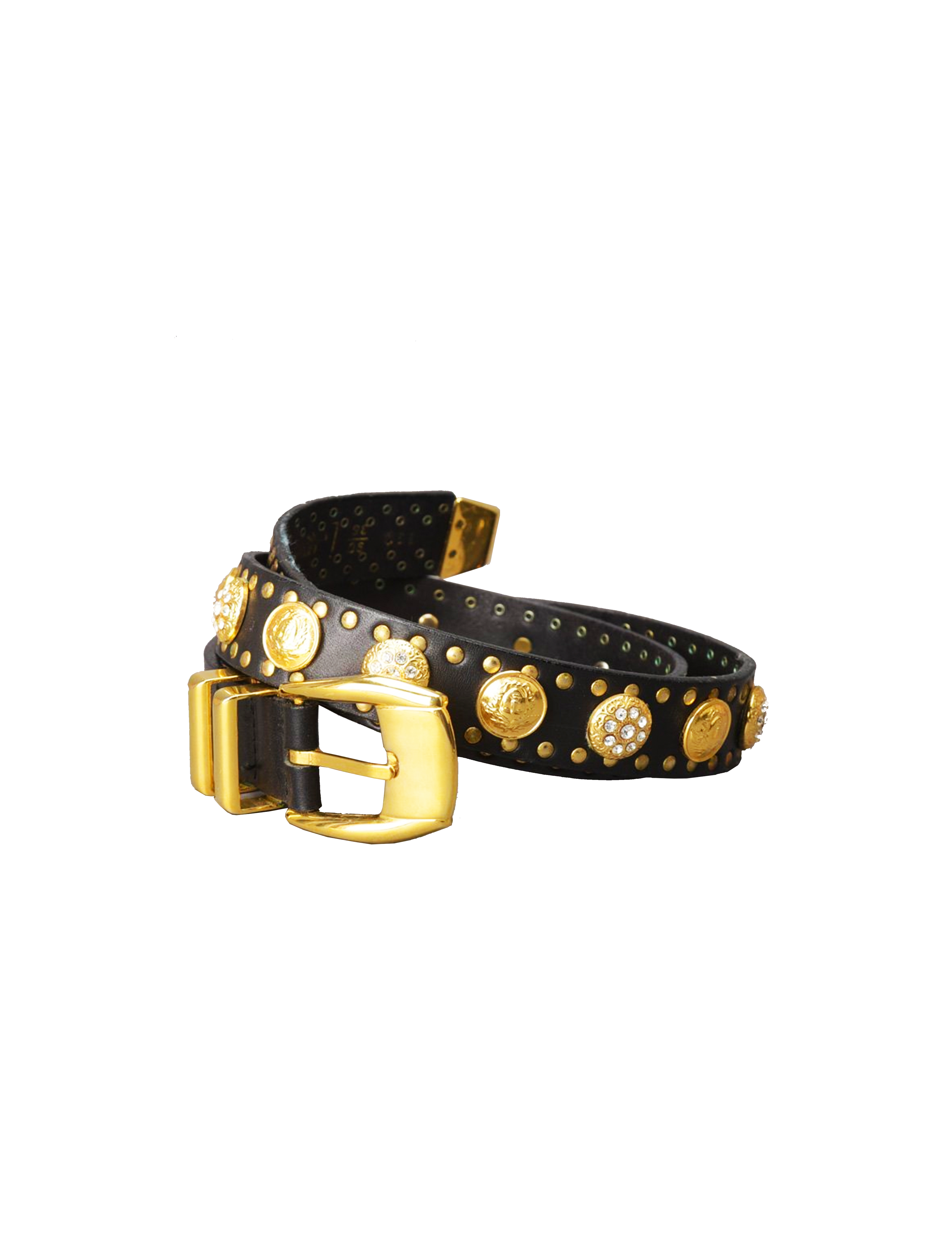 Versace 2000s Gold Medallion Black Leather Belt