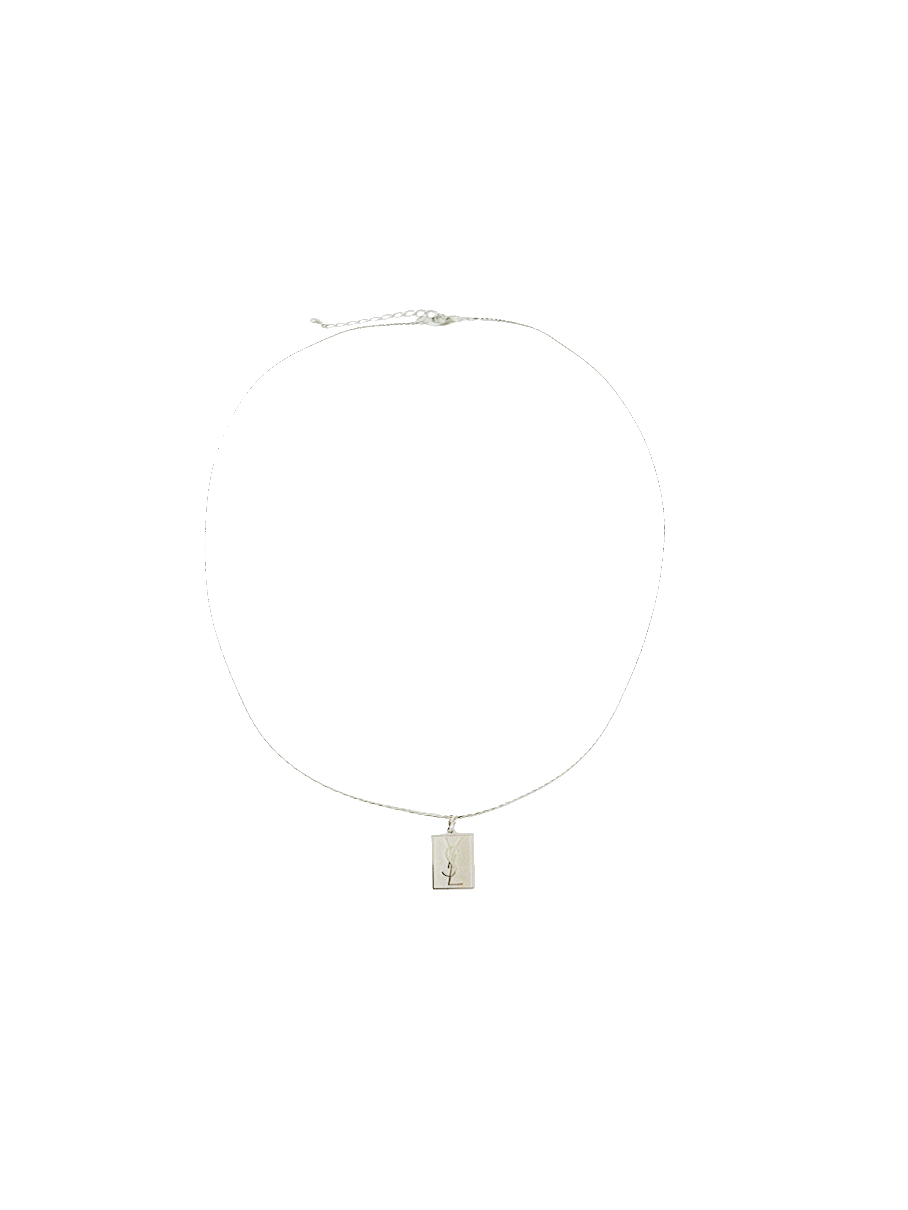 Yves Saint Laurent 2000s Silver Logo Plate Necklace