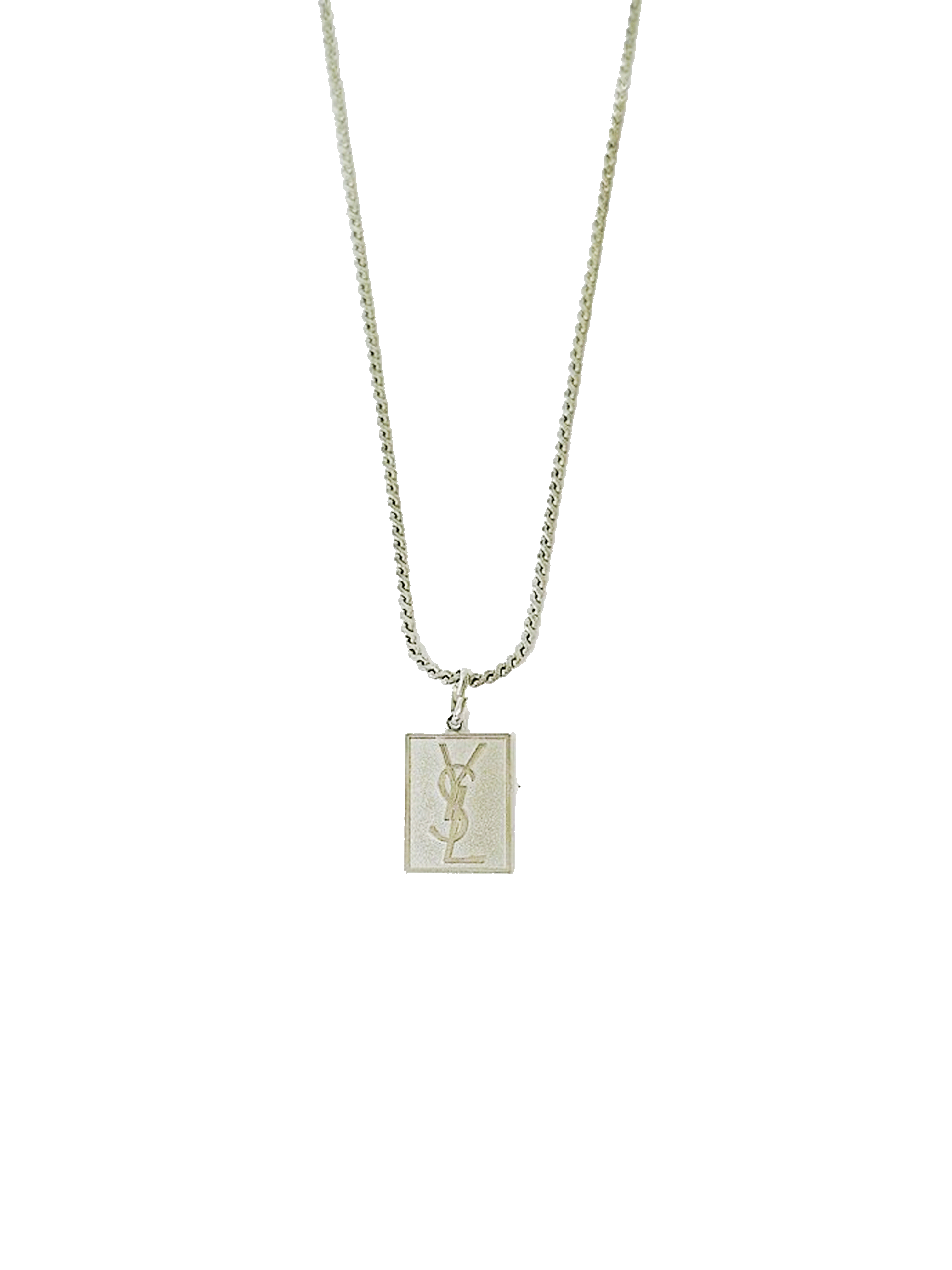 Yves Saint Laurent 2000s Silver Logo Plate Necklace